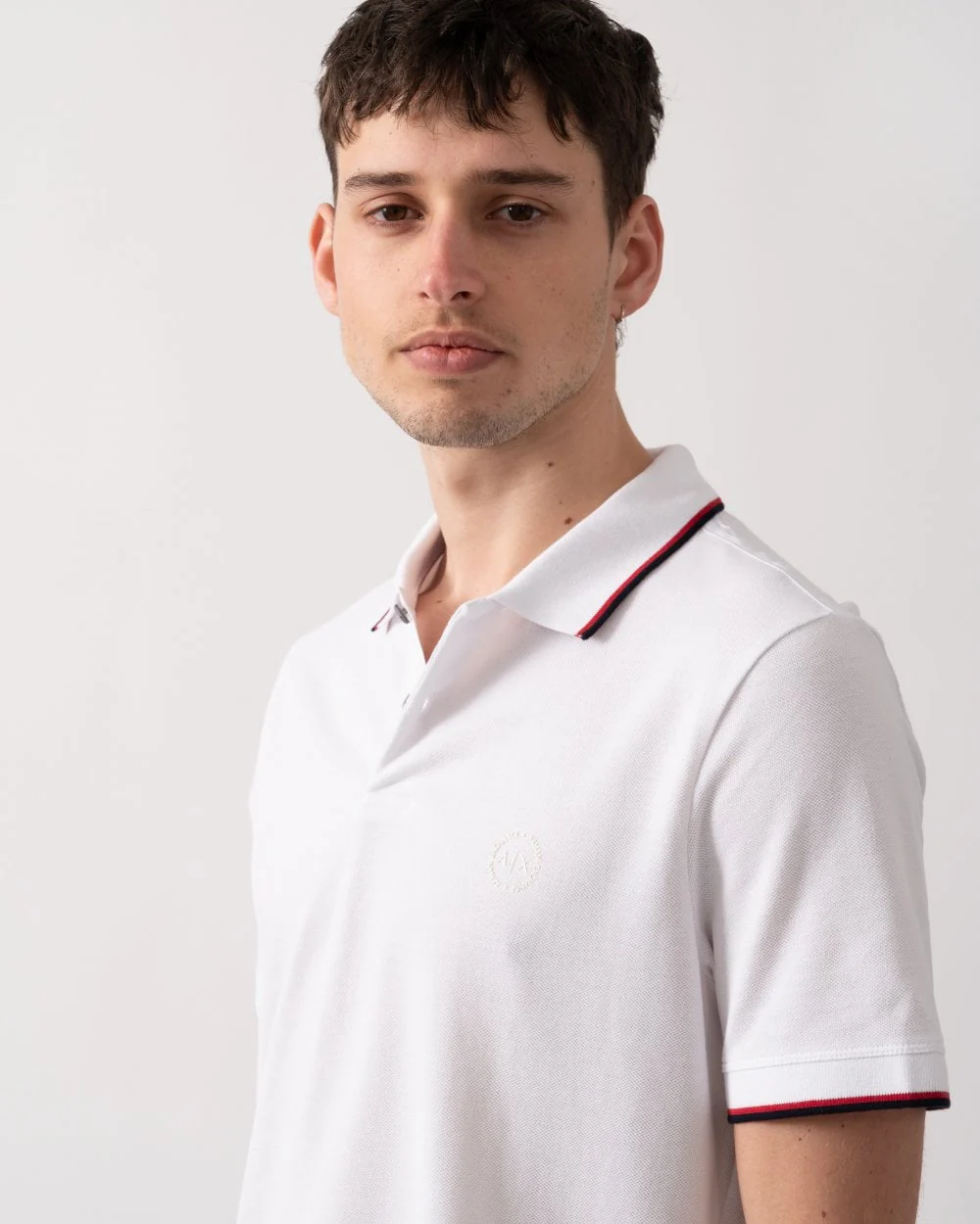 Armani Exchange Mens Small Logo Pique Polo Shirt - White - Image 2