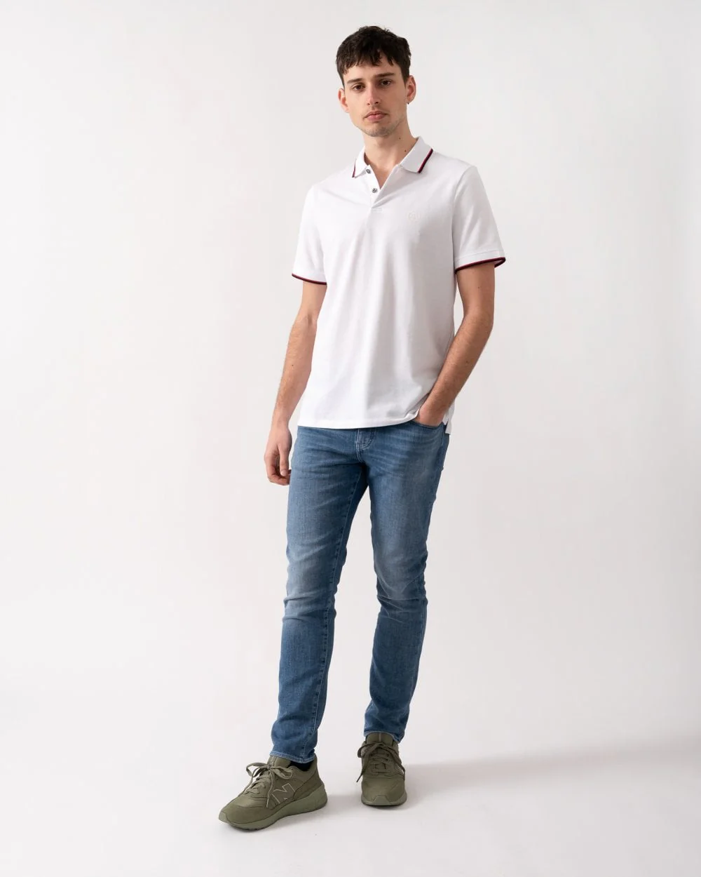 Armani Exchange Mens Small Logo Pique Polo Shirt - White - Image 3