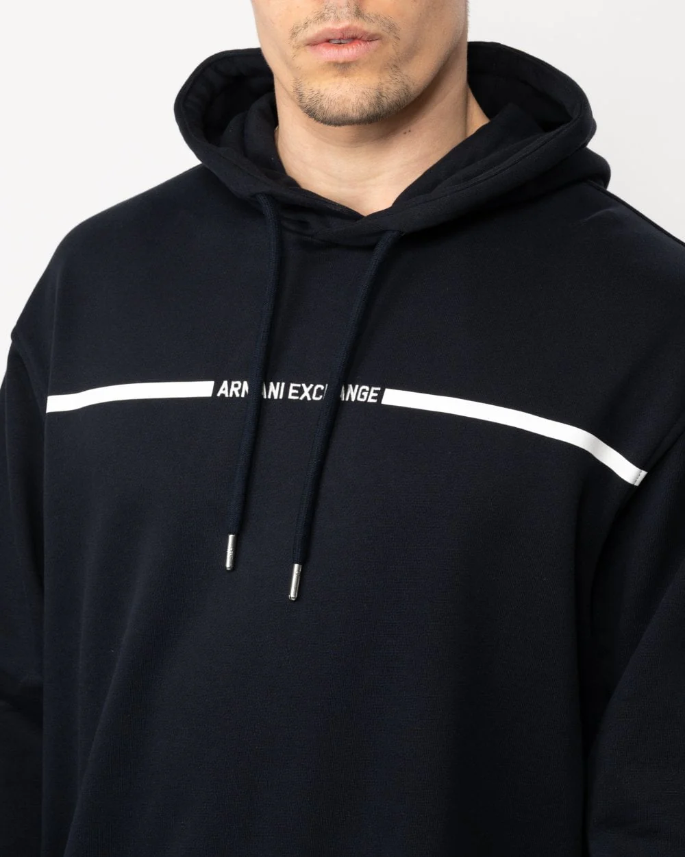 Armani Exchange Mens Stripe Logo Pullover Hoodie - Image 2