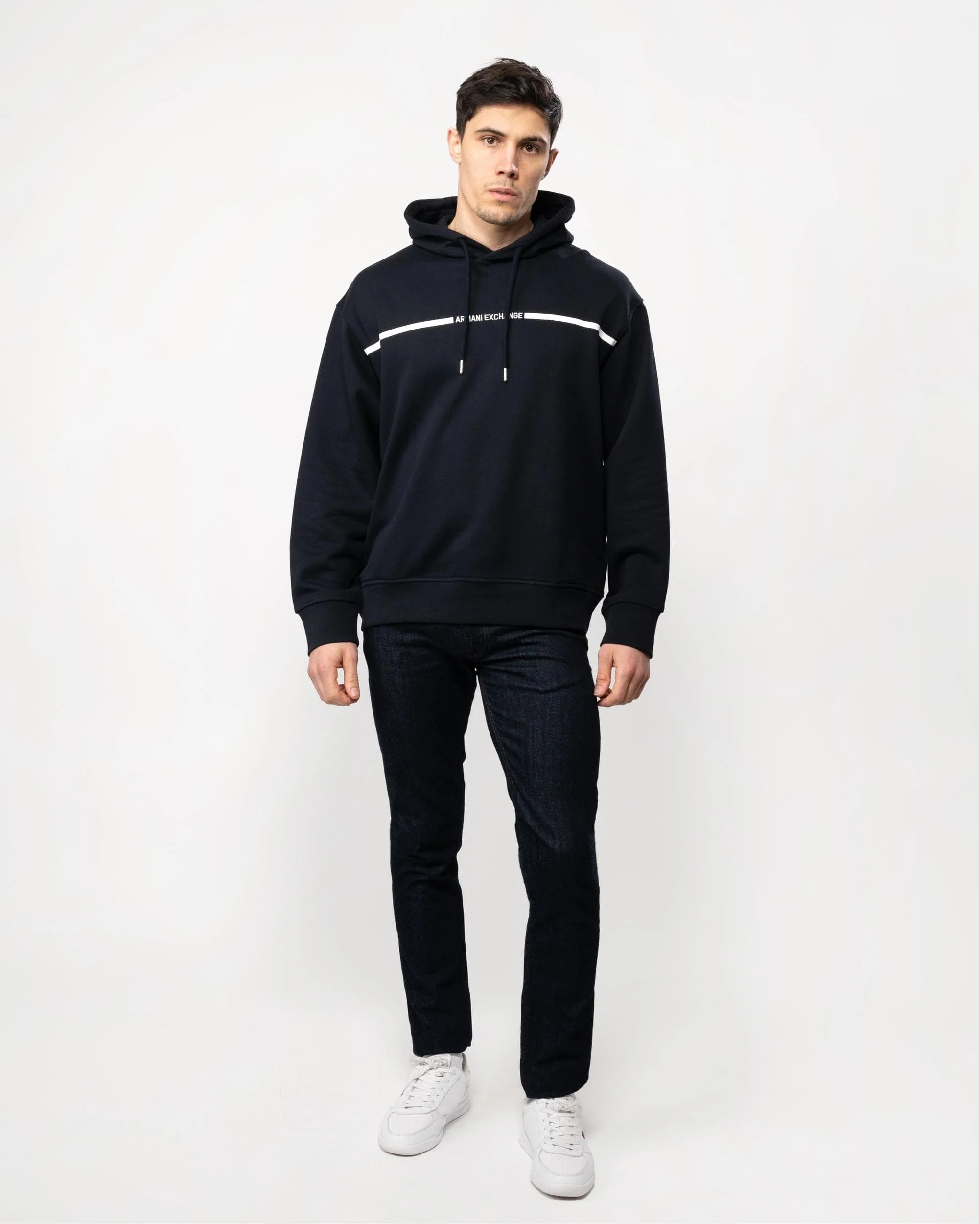 Armani Exchange Mens Stripe Logo Pullover Hoodie - Image 4