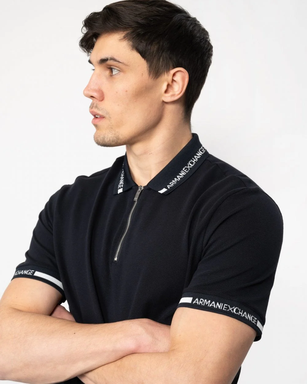 Armani Exchange Mens Zip Neck Logo Tipping Polo - Image 2