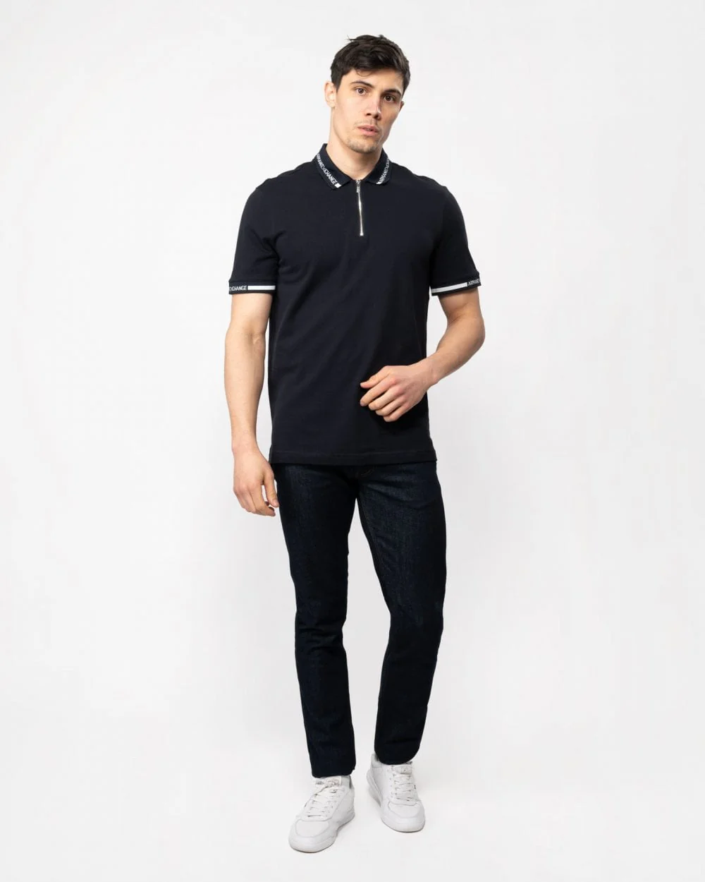 Armani Exchange Mens Zip Neck Logo Tipping Polo - Image 3