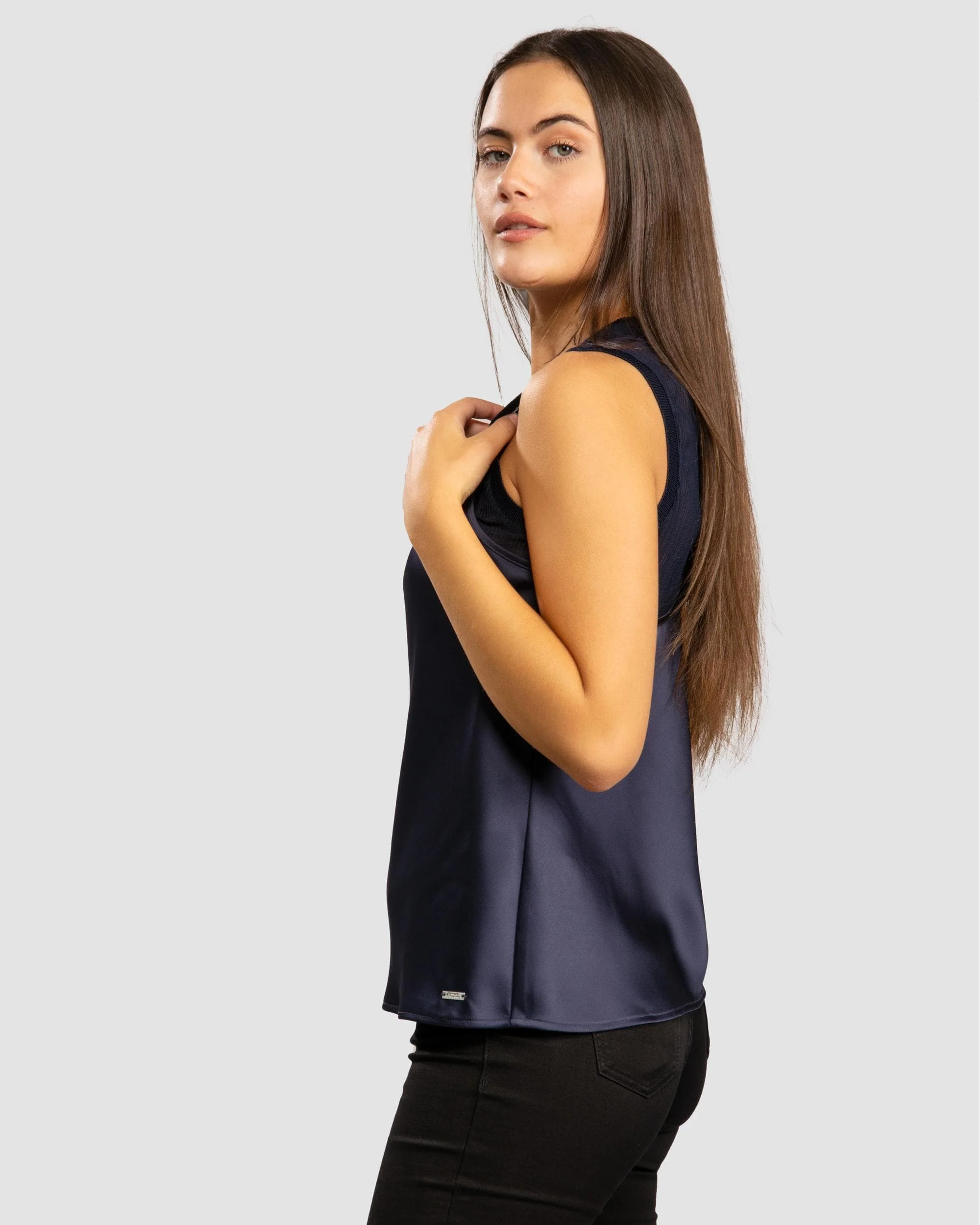 Armani Exchange Womens Layered Satin Blouse - Blueberry Jelly - Image 2