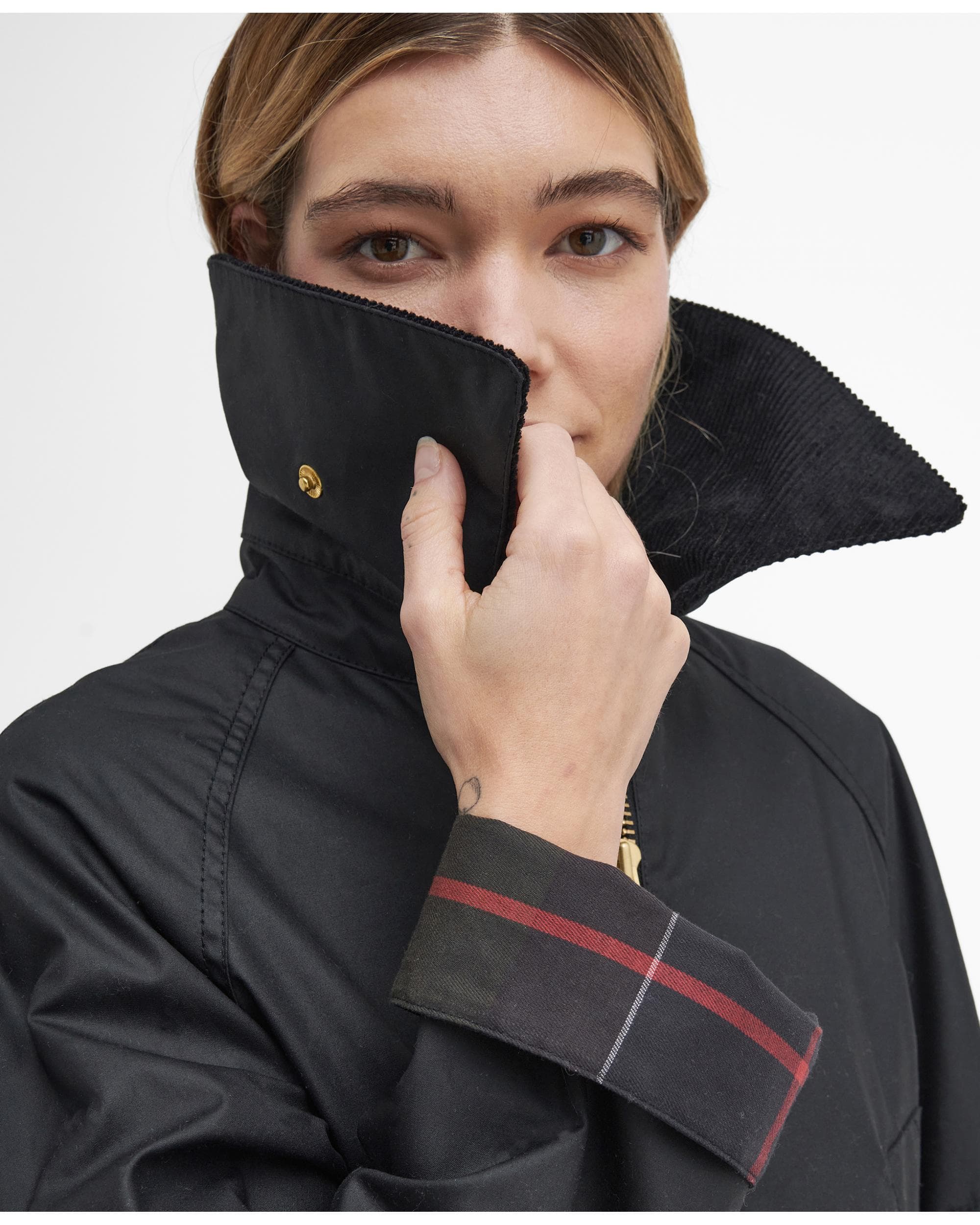 Barbour Allerston Womens Wax Jacket - Black/Classic - Image 2