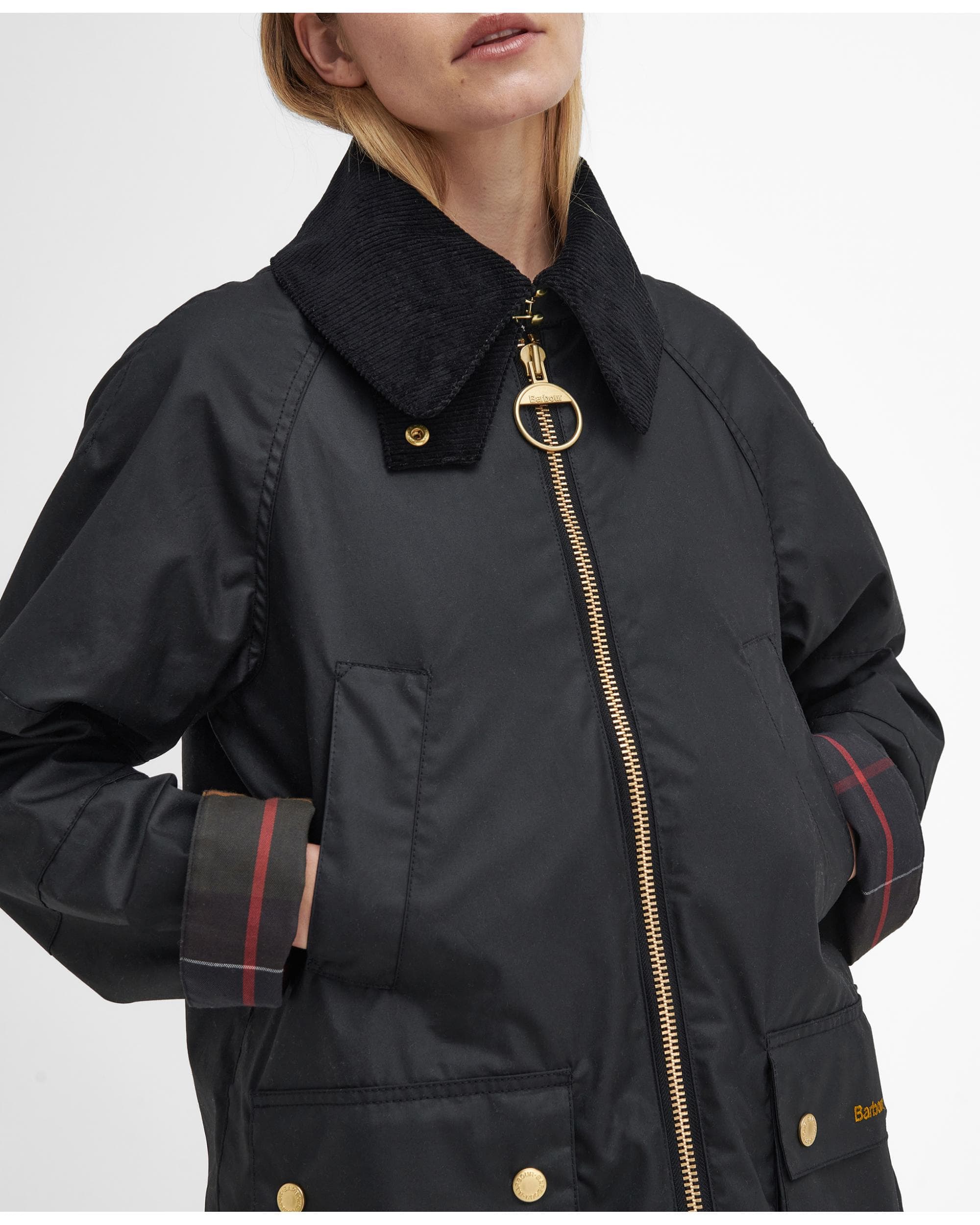 Barbour Allerston Womens Wax Jacket - Black/Classic - Image 4