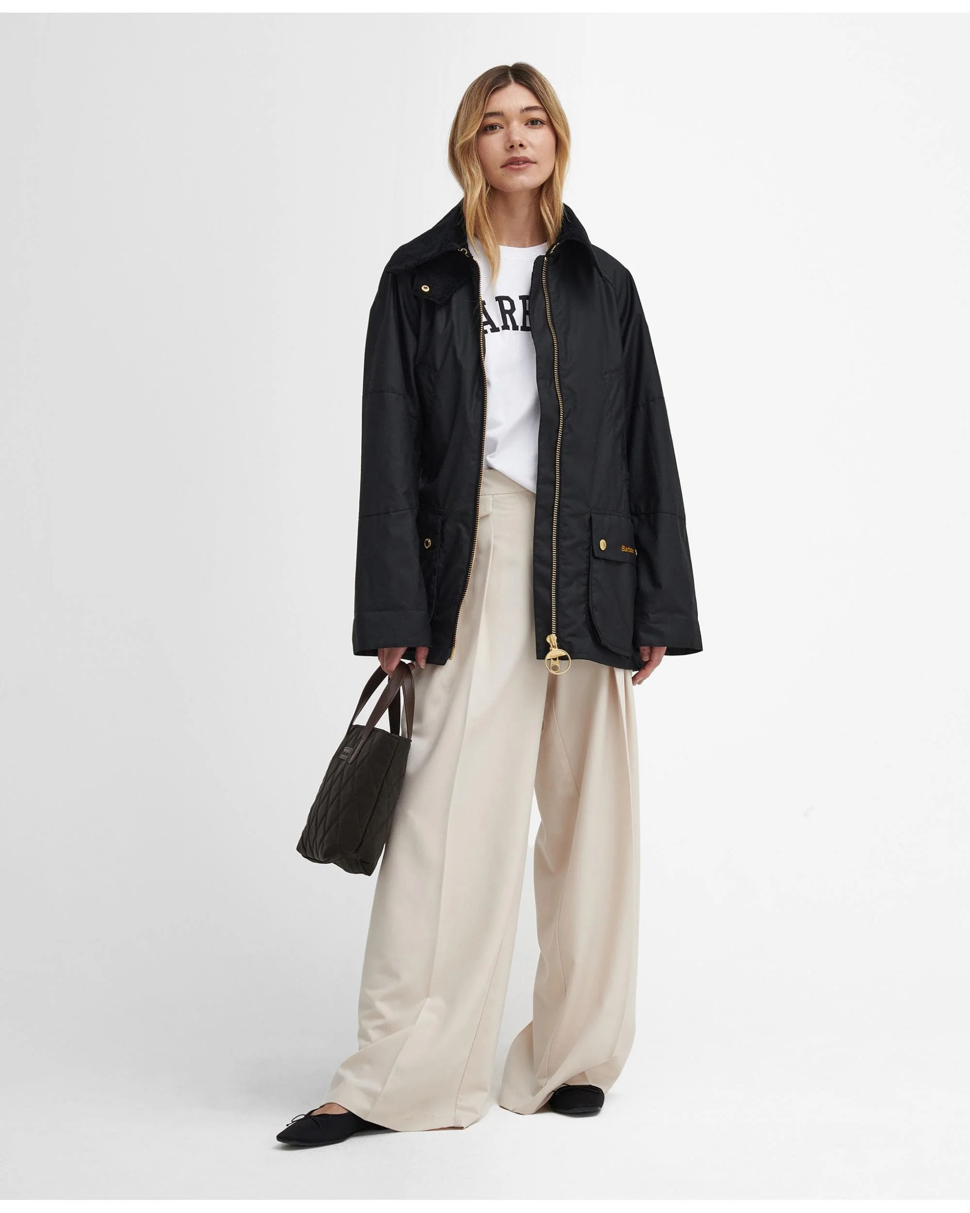 Barbour Allerston Womens Wax Jacket - Black/Classic - Image 6