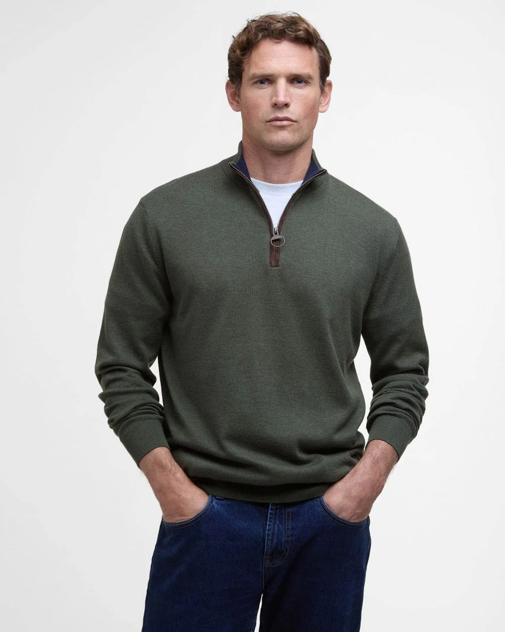Barbour Bayfield Mens Half Zip Jumper - Mid Olive - Image 2