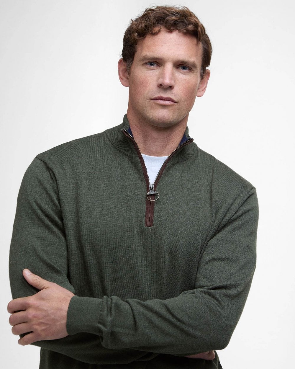 Barbour Bayfield Mens Half Zip Jumper - Mid Olive - Image 5