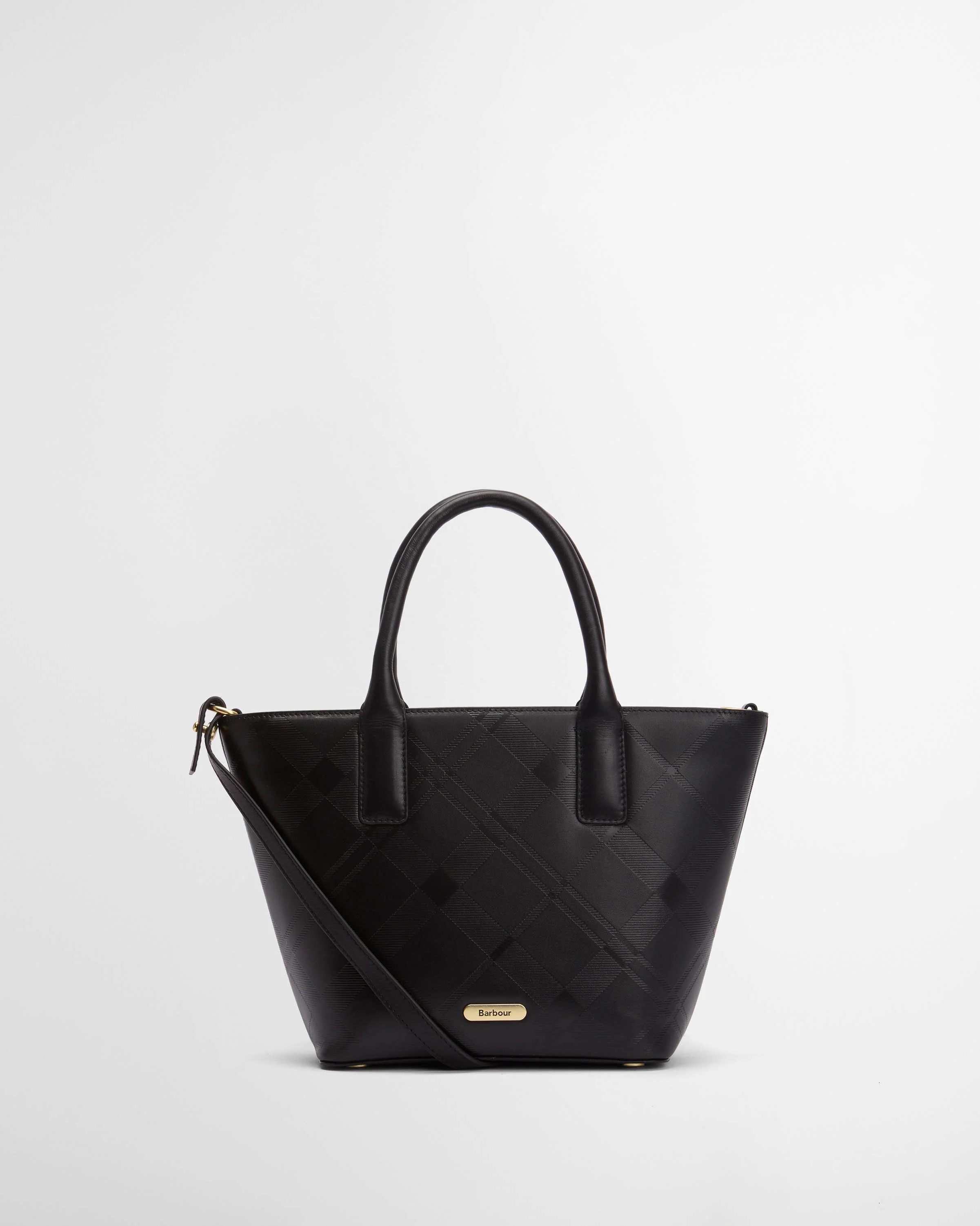 Barbour Birch Womens Deboss Leather Tote Bag - Black/Deboss Tartan