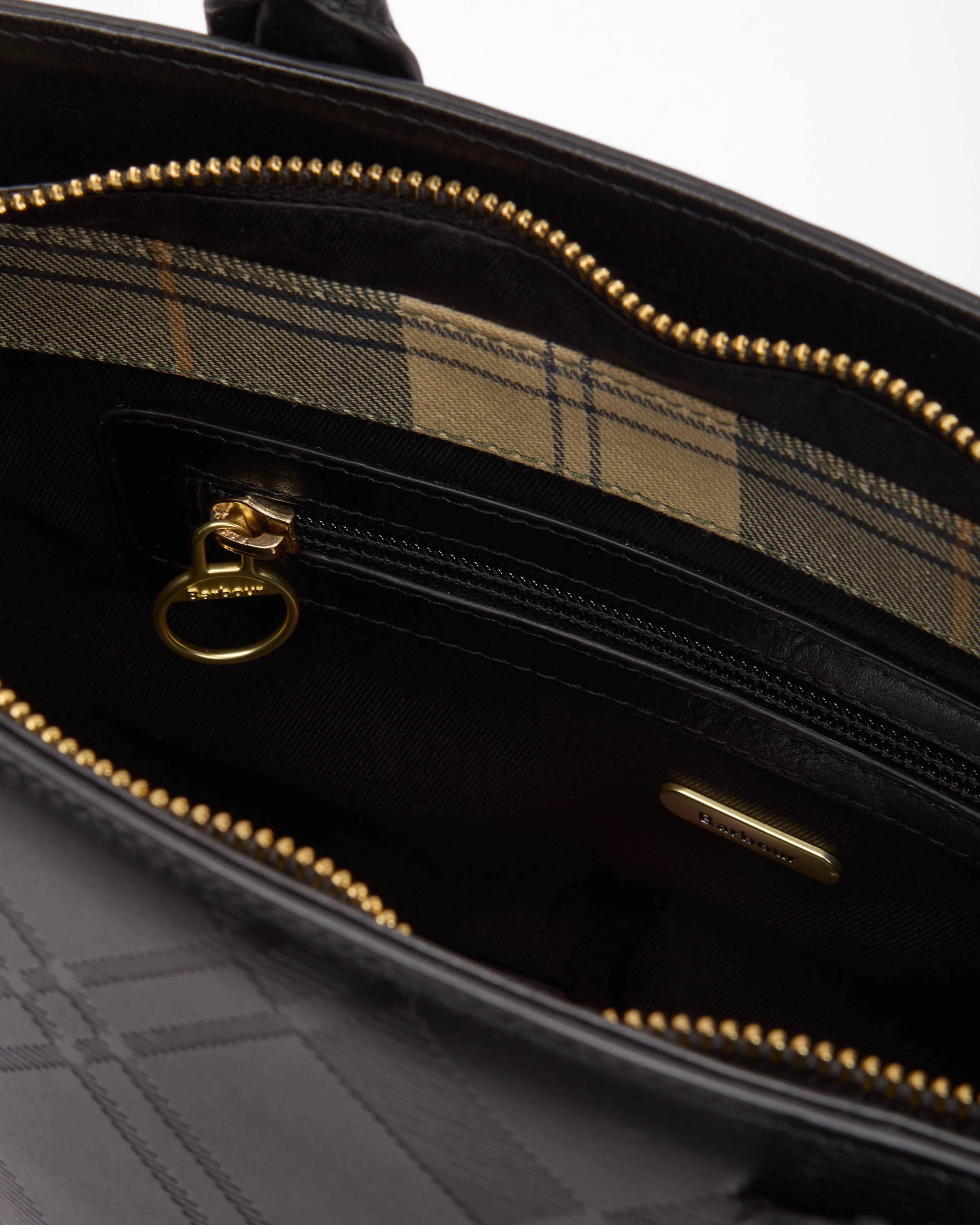 Barbour Birch Womens Deboss Leather Tote Bag - Black/Deboss Tartan - Image 4