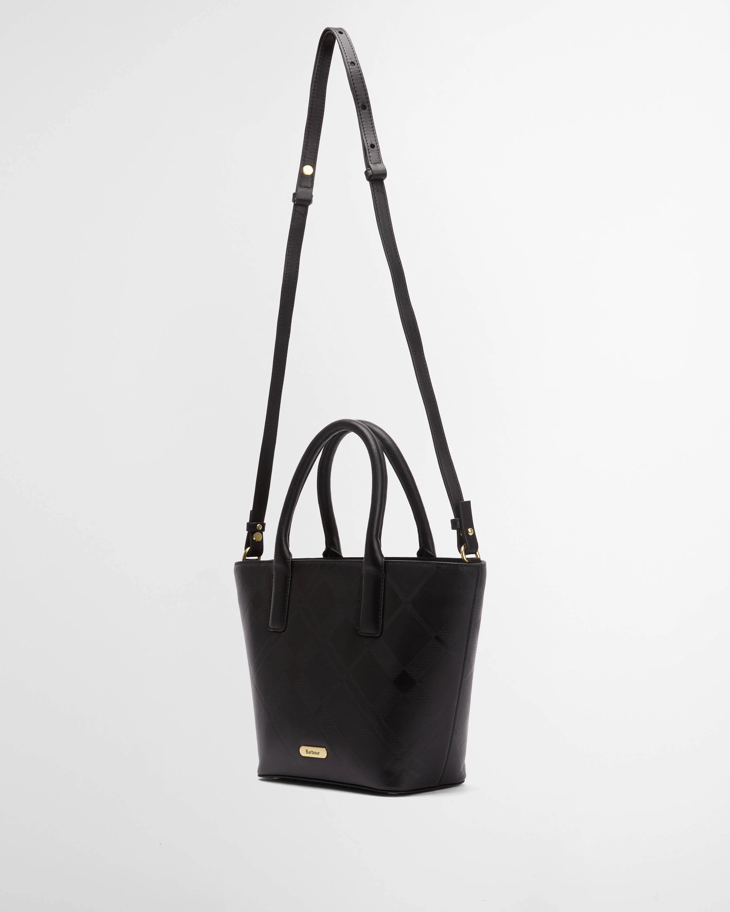 Barbour Birch Womens Deboss Leather Tote Bag - Black/Deboss Tartan - Image 7