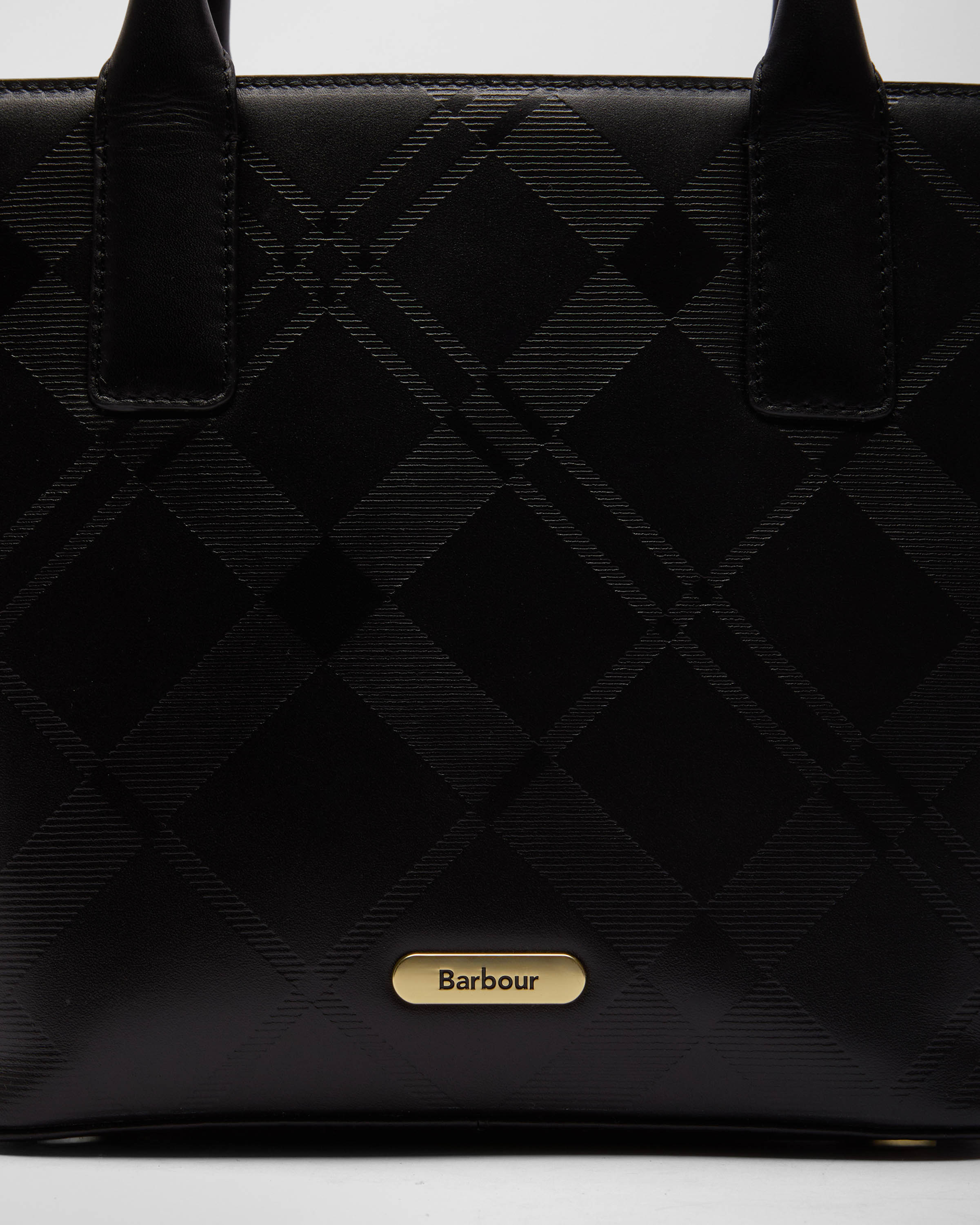 Barbour Birch Womens Deboss Leather Tote Bag - Black/Deboss Tartan - Image 9