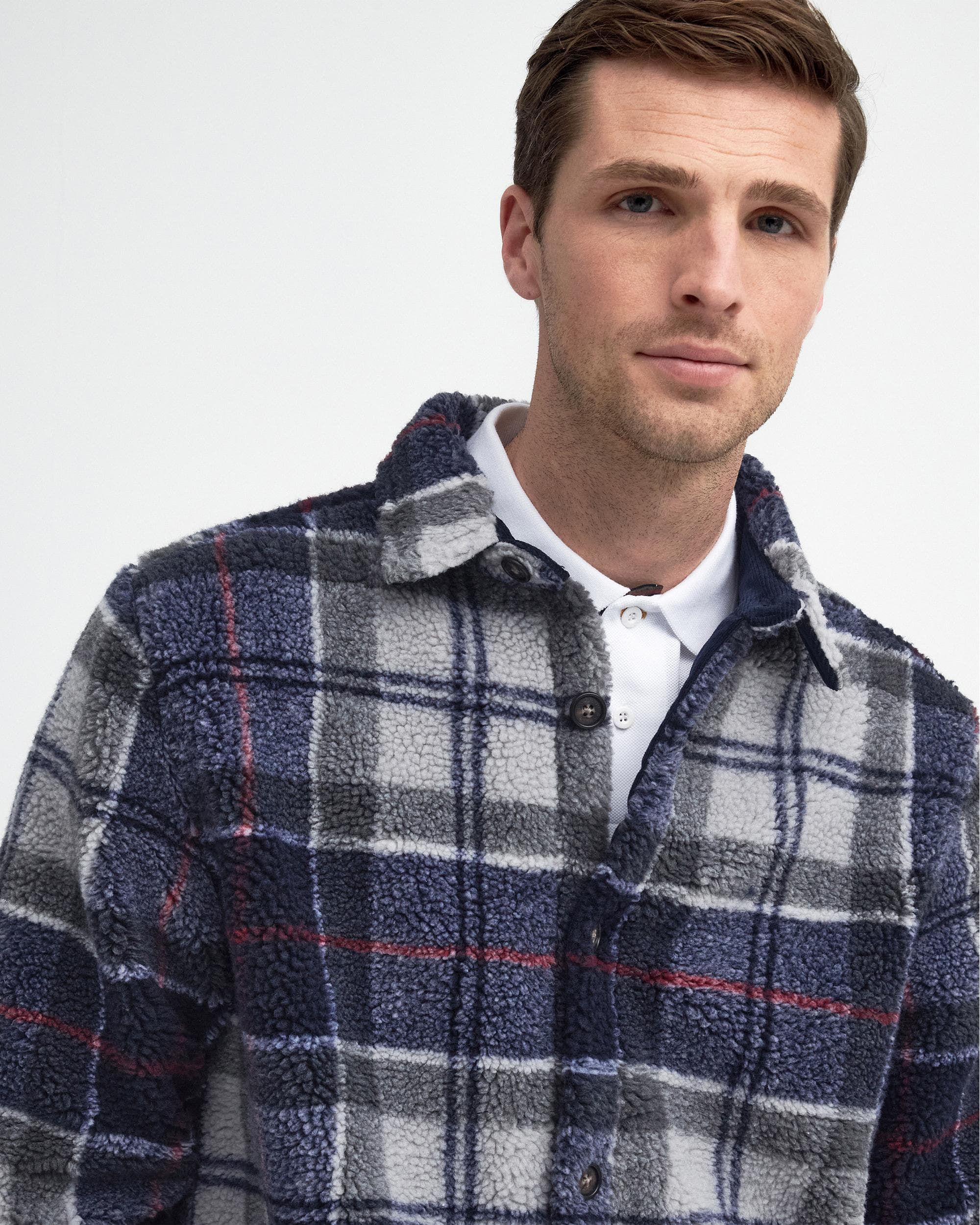 Barbour Bryson Mens Fleece Overshirt - Blue Granite Tartan - Image 2