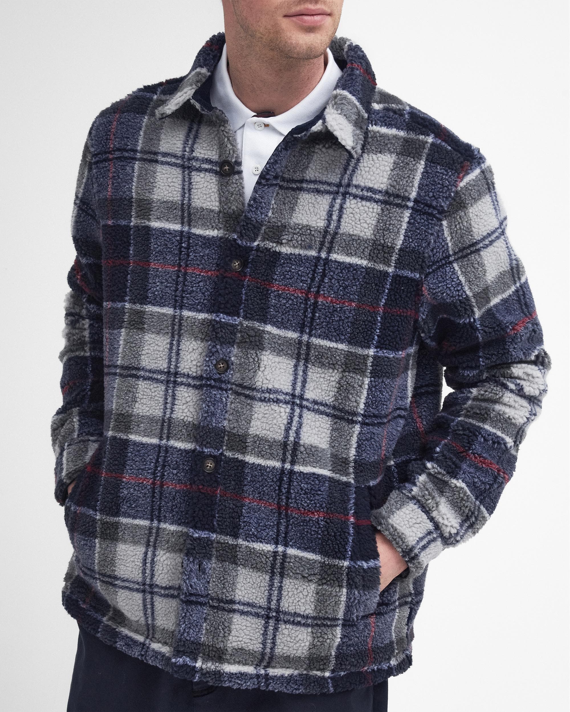 Barbour Bryson Mens Fleece Overshirt - Blue Granite Tartan - Image 3
