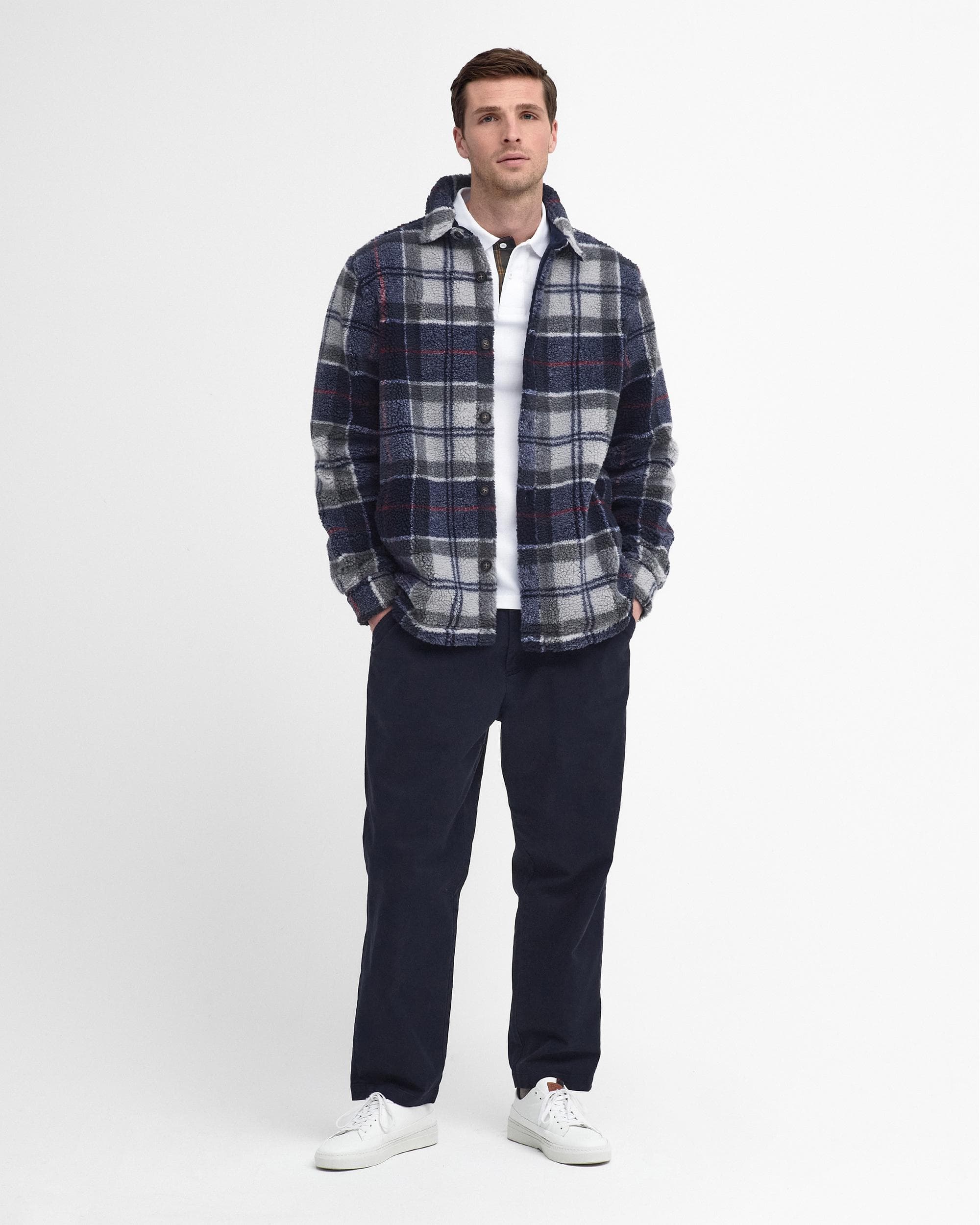 Barbour Bryson Mens Fleece Overshirt - Blue Granite Tartan - Image 4