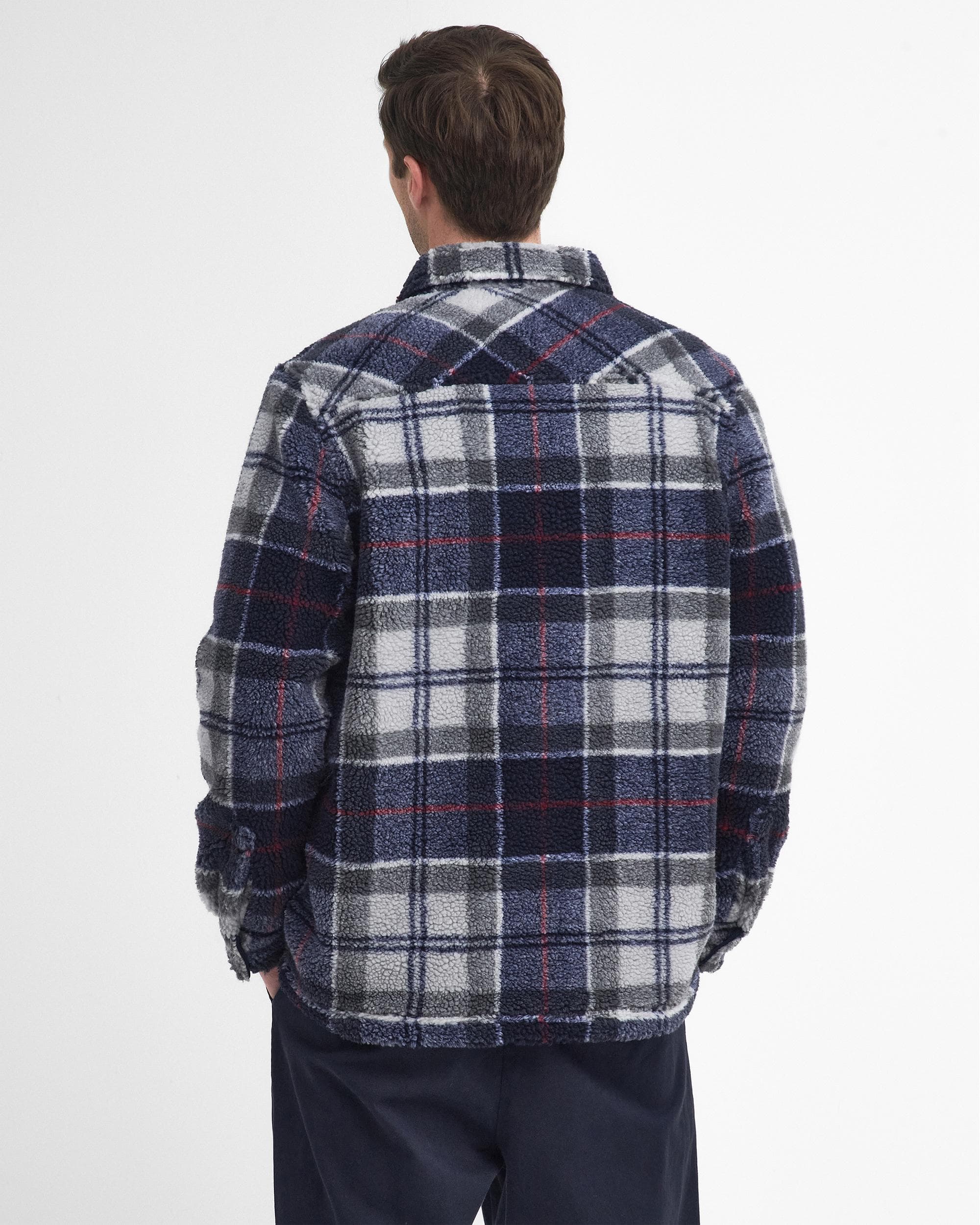 Barbour Bryson Mens Fleece Overshirt - Blue Granite Tartan - Image 5
