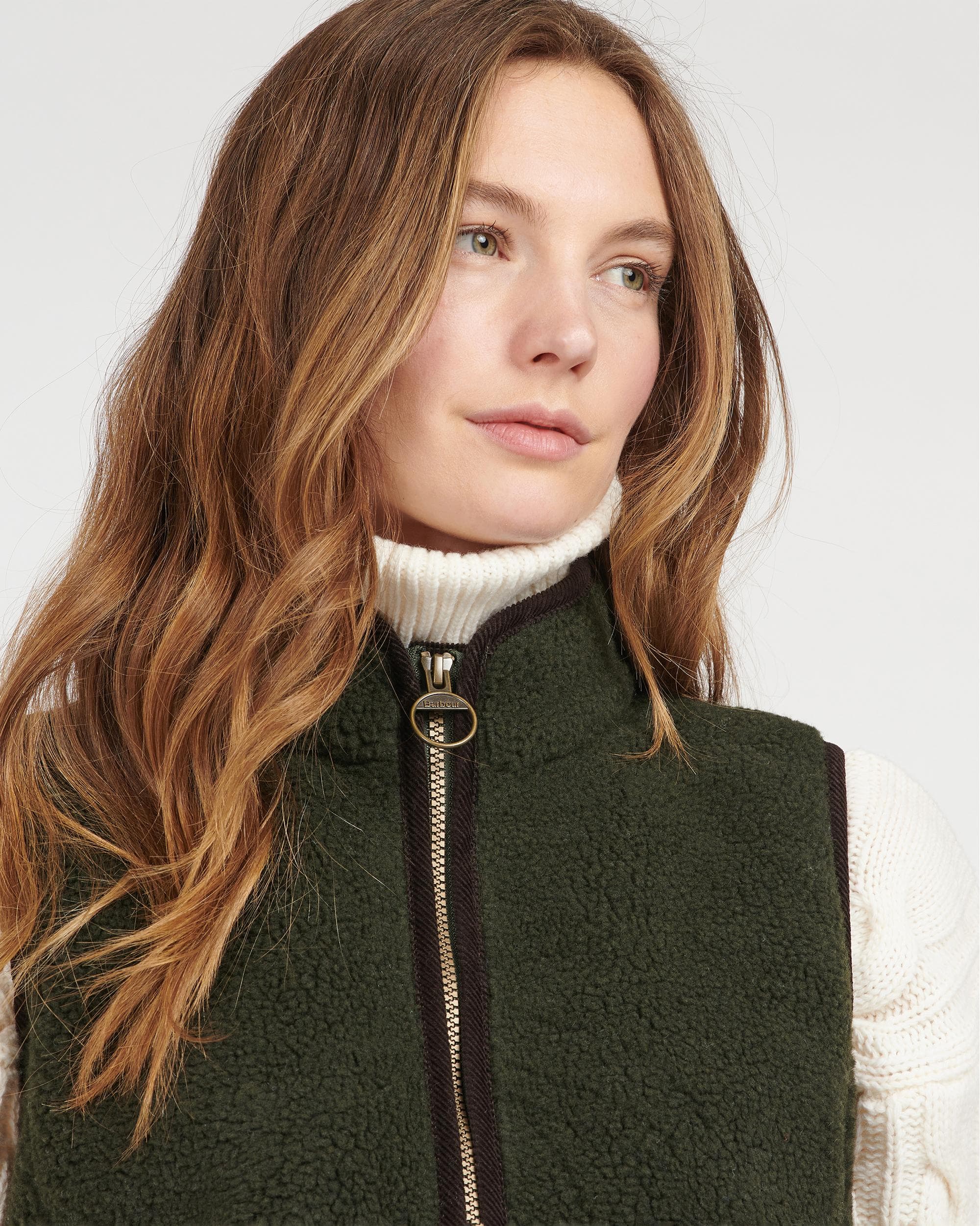Barbour Burford Womens Fleece Gilet - Olive/Classic - Image 2