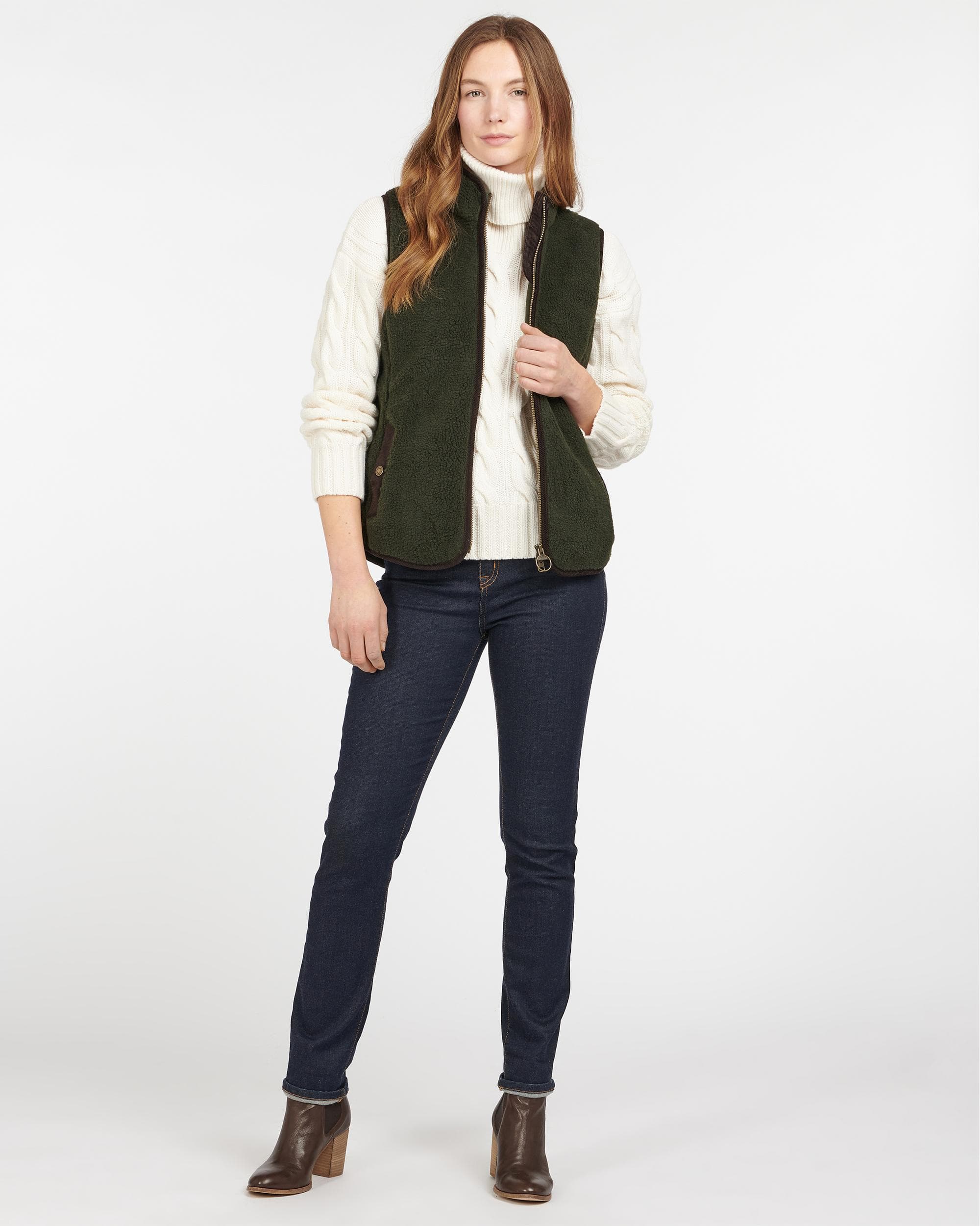 Barbour Burford Womens Fleece Gilet - Olive/Classic - Image 4