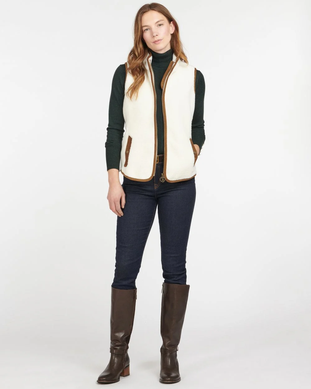 Barbour Burford Womens Fleece Gilet - Winter Pearl/Classic - Image 2