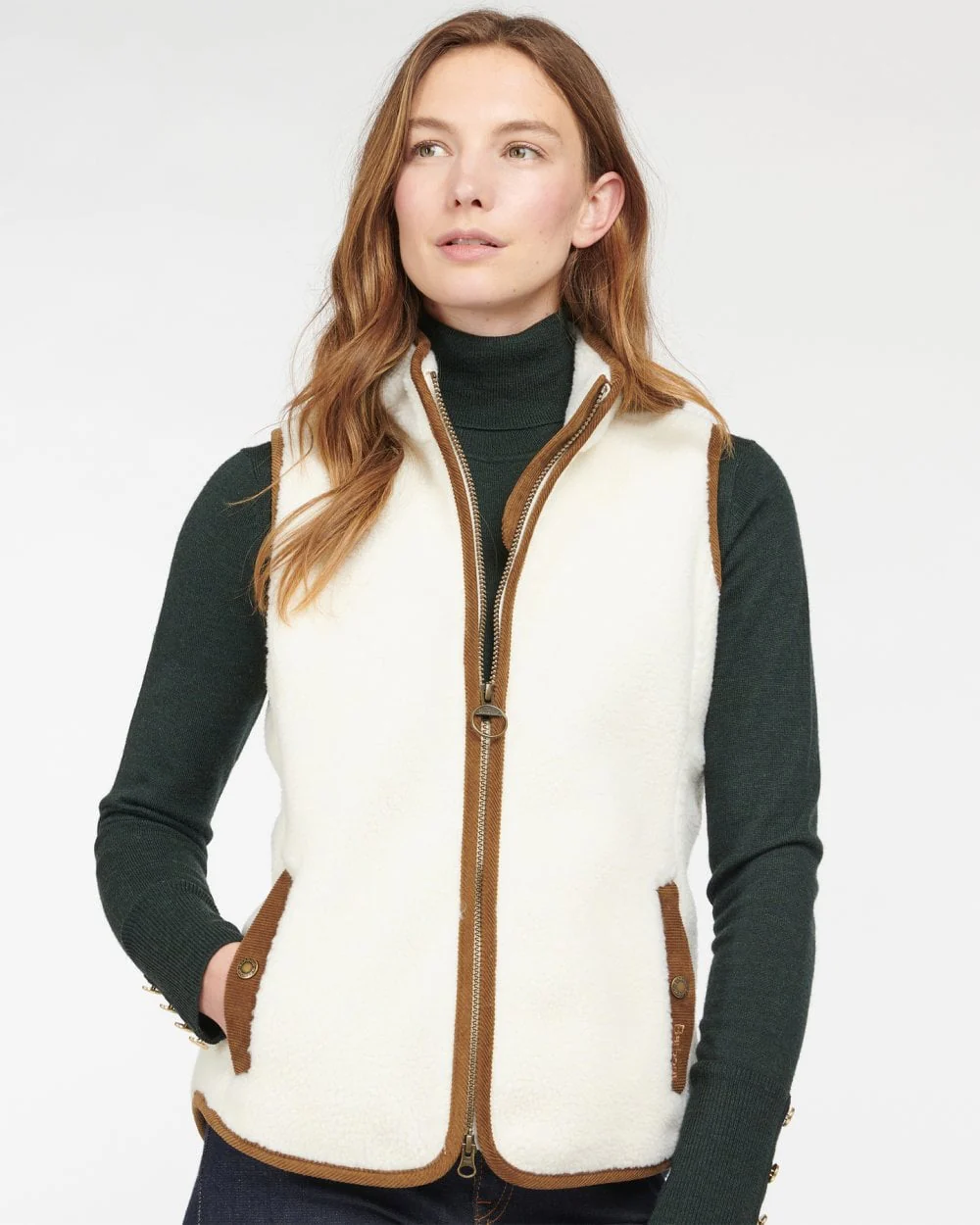 Barbour Burford Womens Fleece Gilet - Winter Pearl/Classic - Image 5
