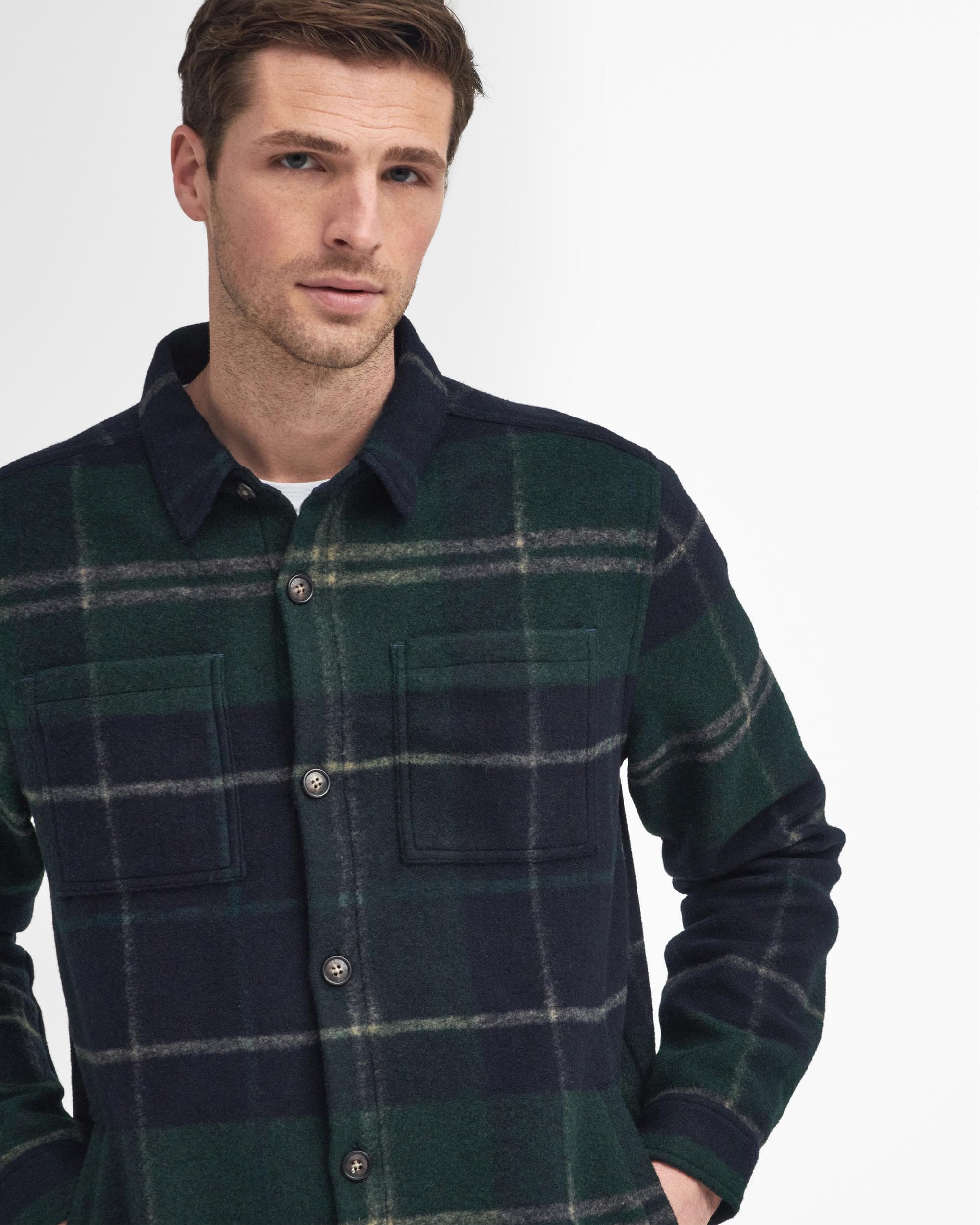 Barbour Chapter Mens Tailored Check Overshirt - Green Loch Tartan - Image 2