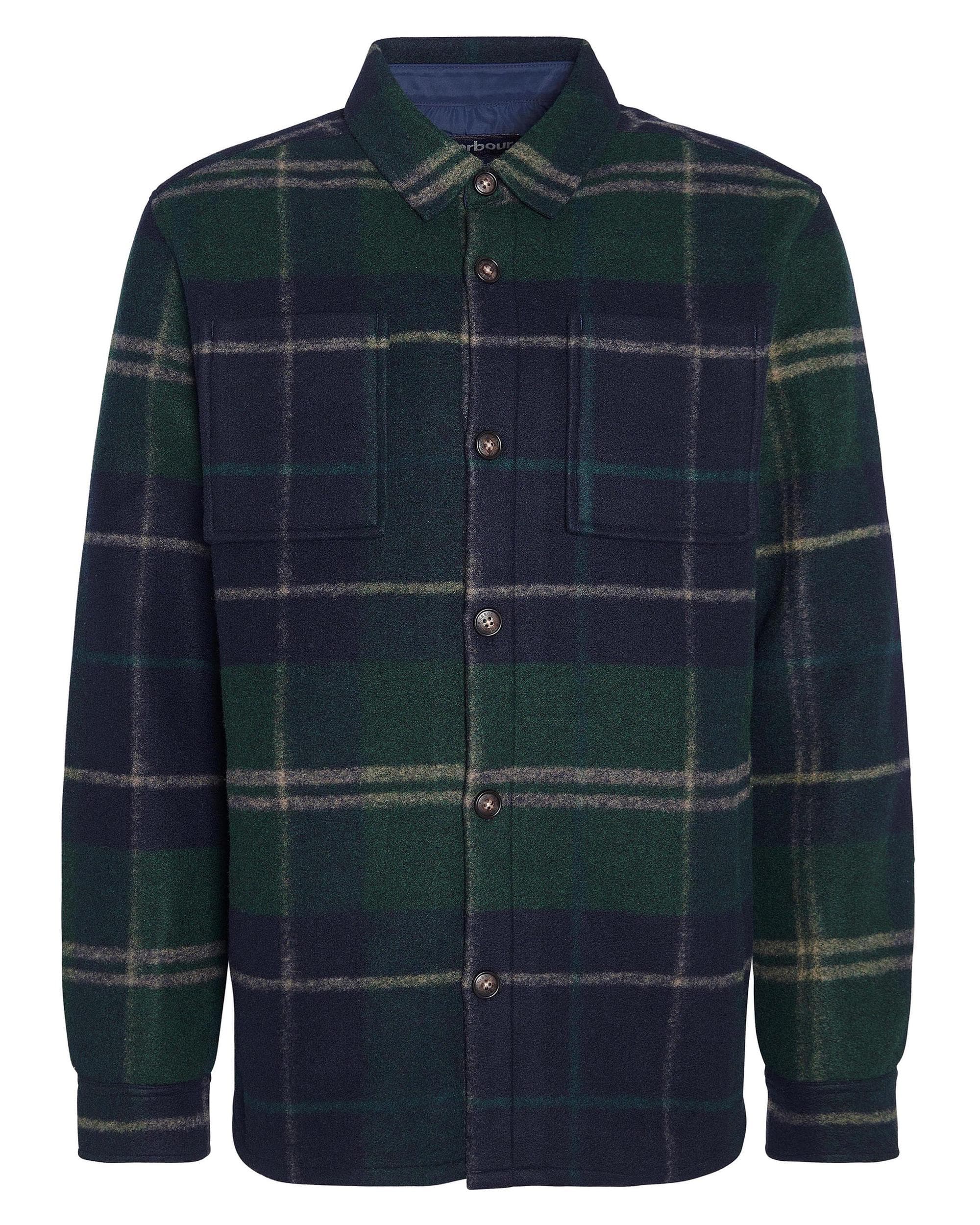 Barbour Chapter Mens Tailored Check Overshirt - Green Loch Tartan - Image 6