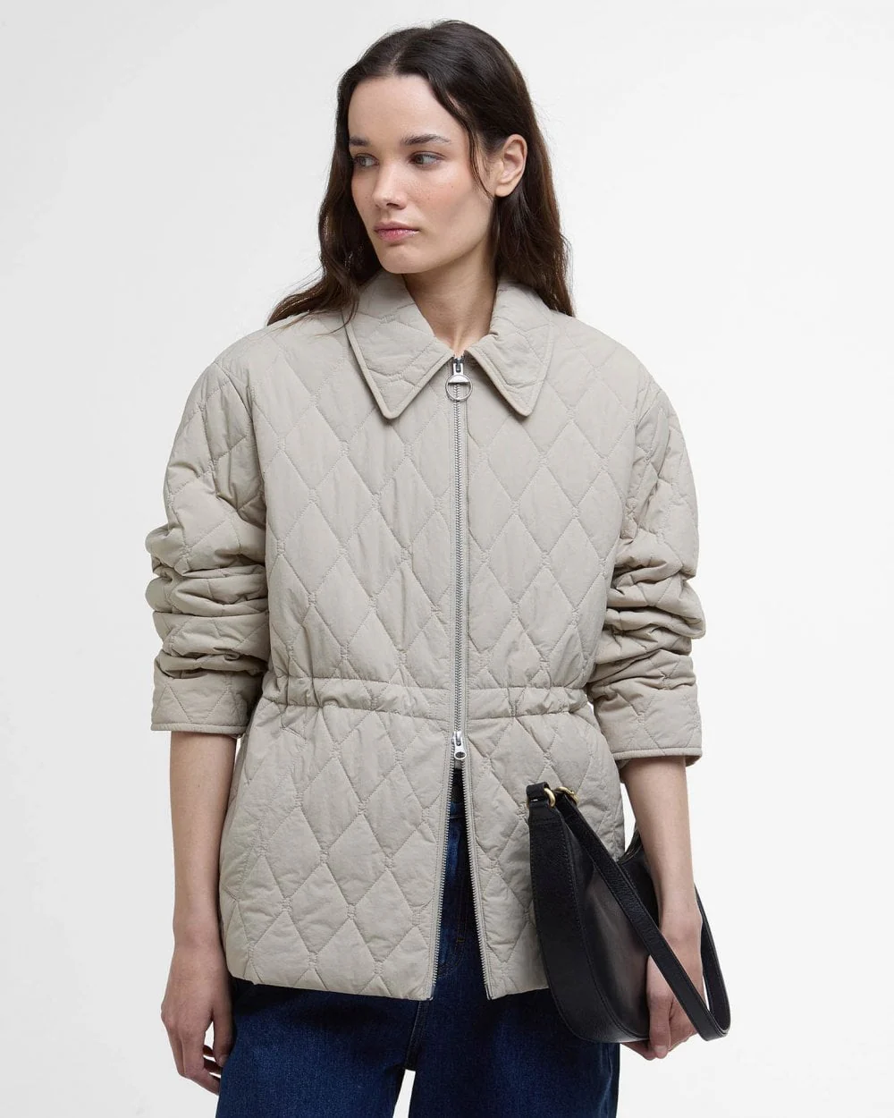 Barbour Clarissa Womens Quilted Jacket - Light Sand/Rosemary Tartan - Image 4