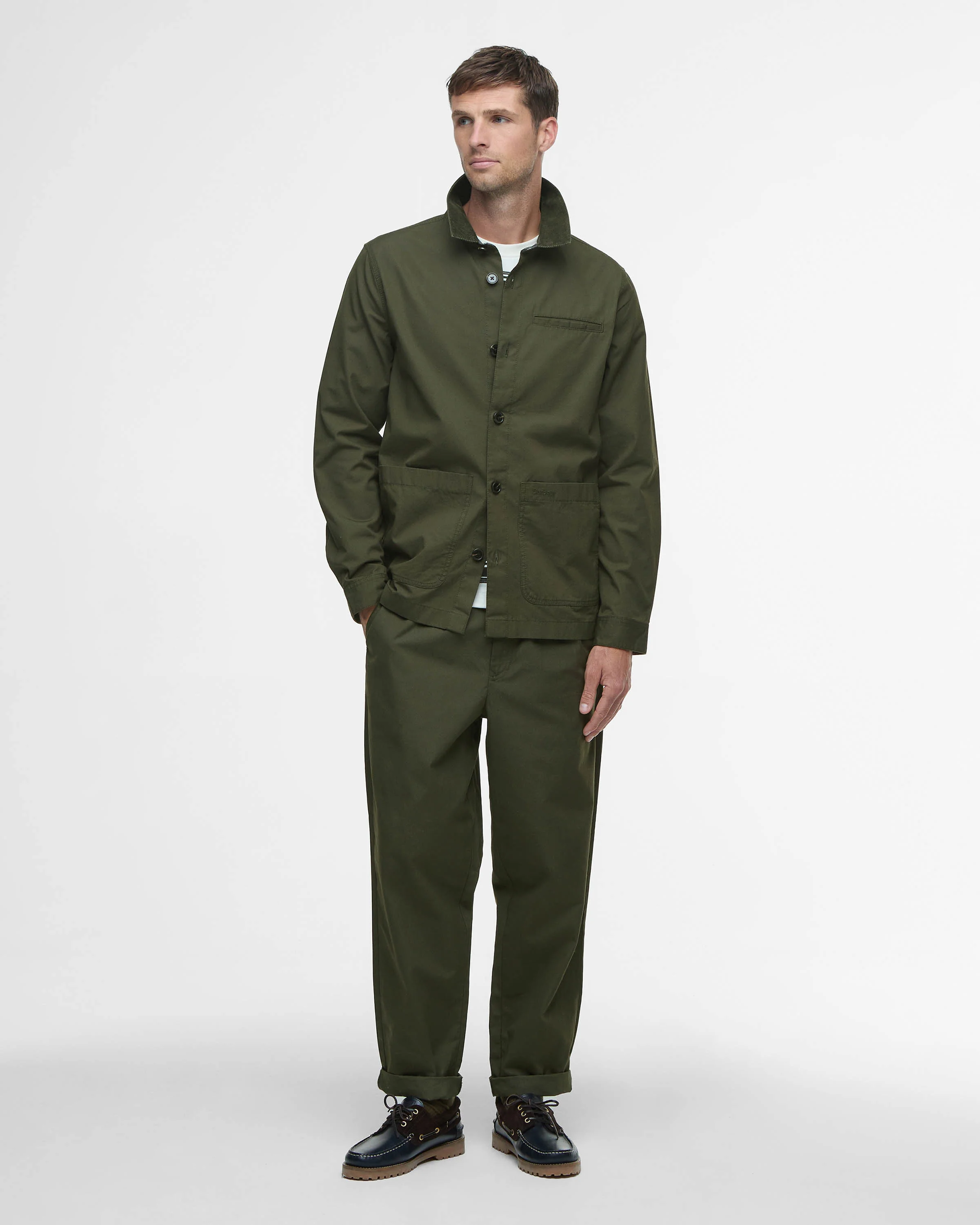 Barbour Cole Mens Tailored Fit Poplin Overshirt - Olive - Image 2