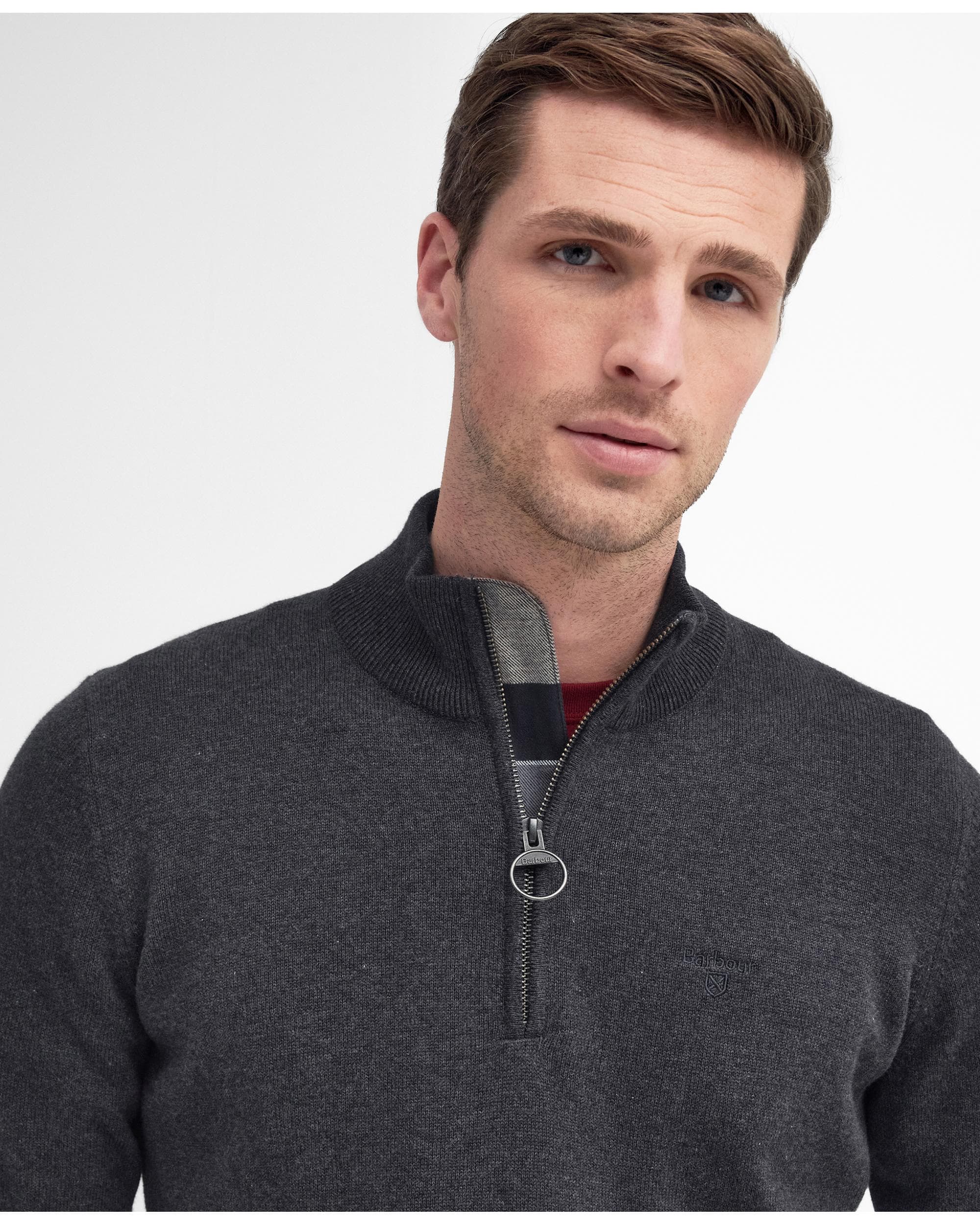 Barbour Cotton Mens Half Zip Jumper - Charcoal - Image 2
