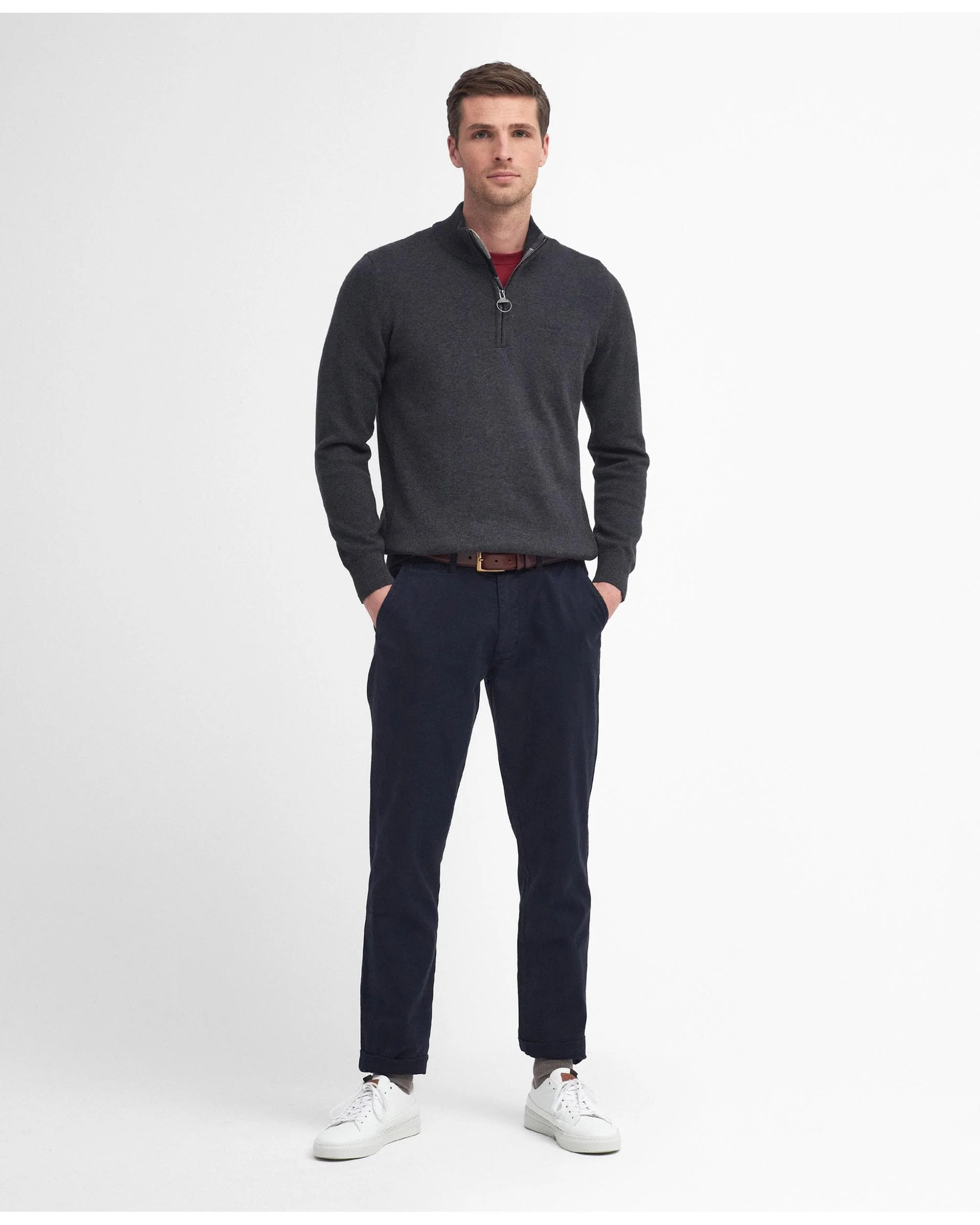 Barbour Cotton Mens Half Zip Jumper - Charcoal - Image 3