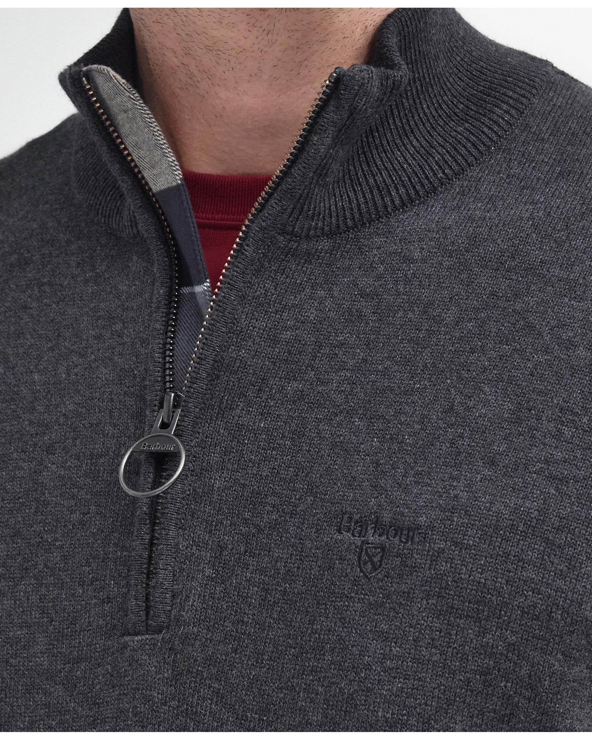 Barbour Cotton Mens Half Zip Jumper - Charcoal - Image 5