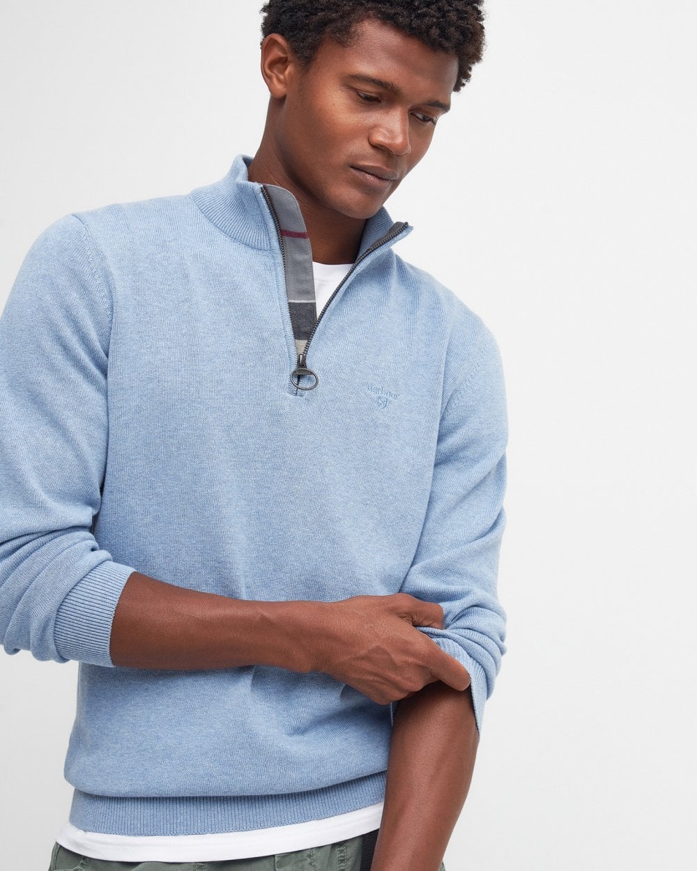 Barbour Cotton Mens Half Zip Jumper - Dark Chambray - Image 2