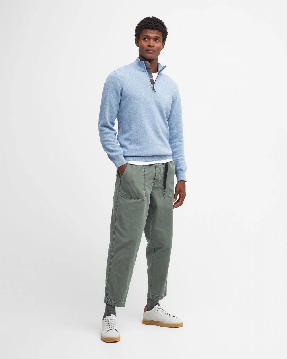 Barbour Cotton Mens Half Zip Jumper - Dark Chambray - Image 3