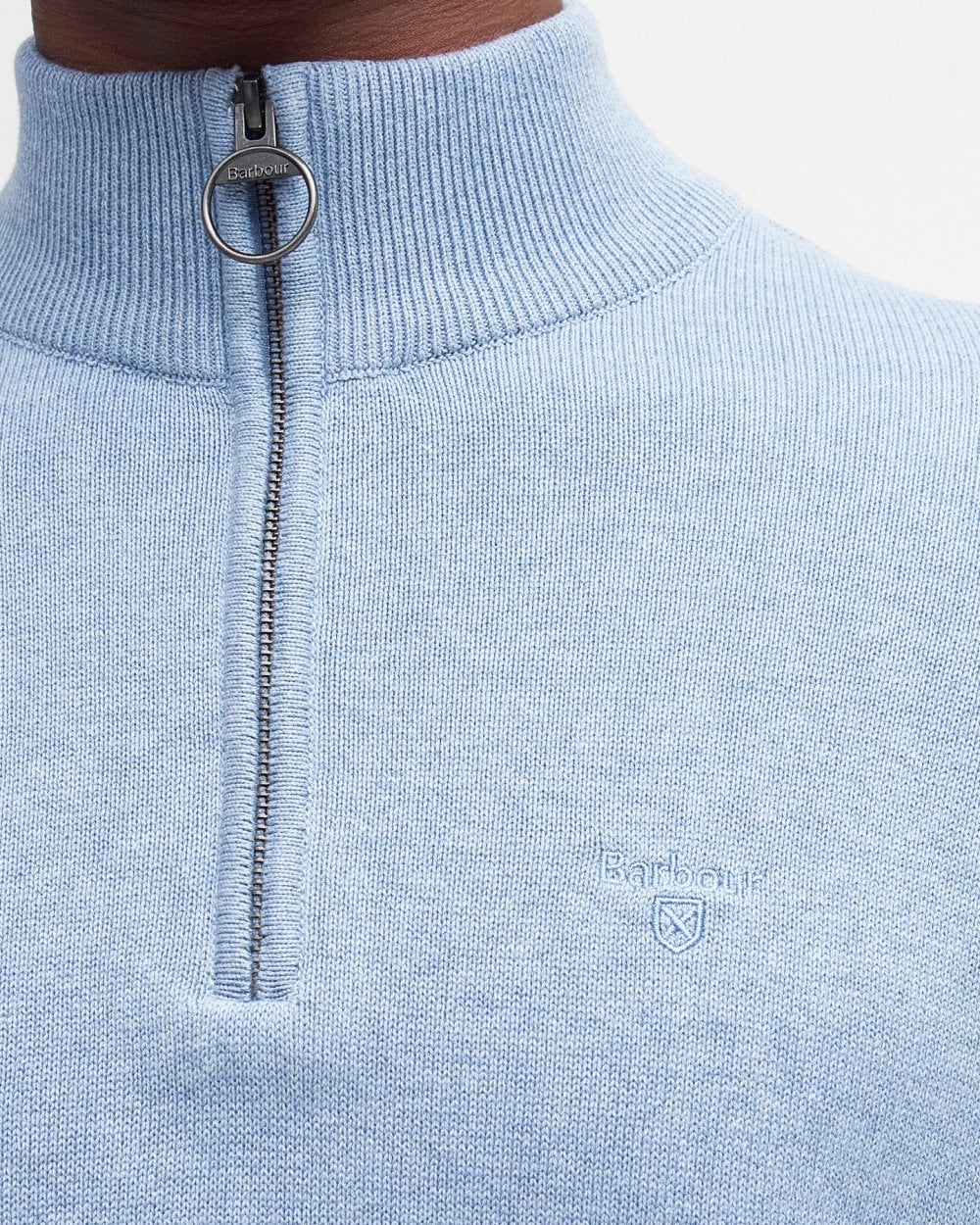 Barbour Cotton Mens Half Zip Jumper - Dark Chambray - Image 4