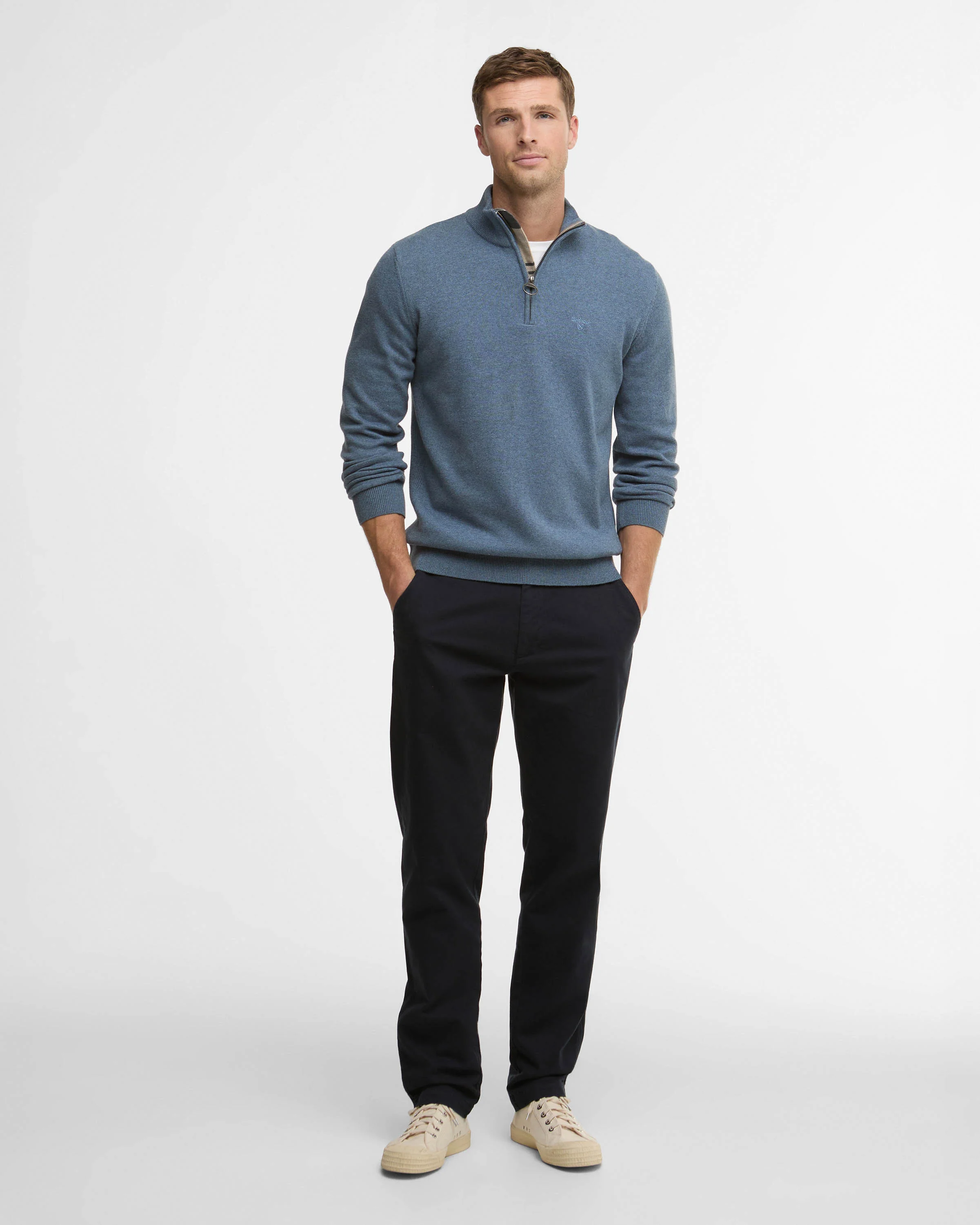 Barbour Cotton Mens Half Zip Jumper - Dusk Blue - Image 3