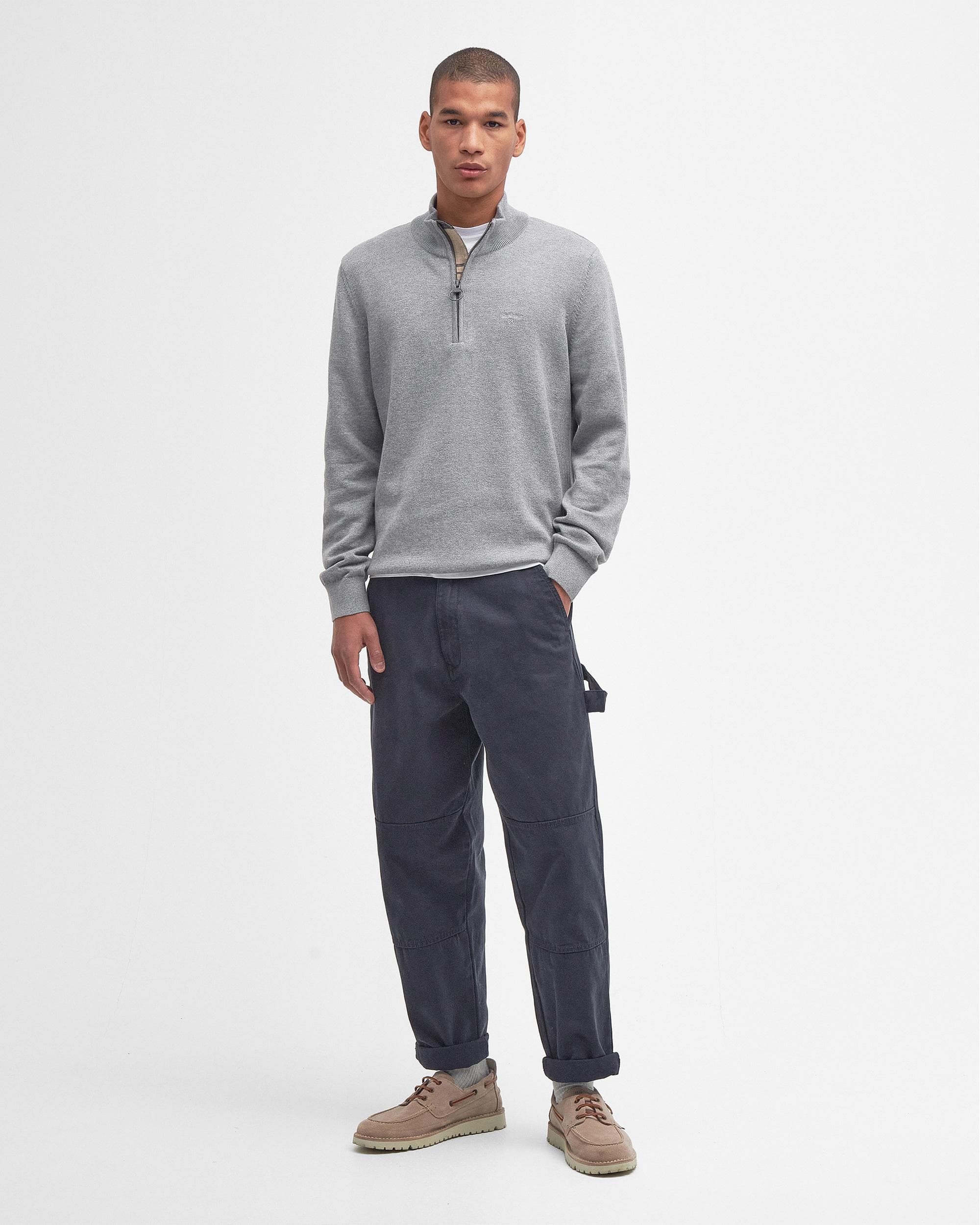 Barbour Cotton Mens Half Zip Jumper - Grey Marl - Image 3