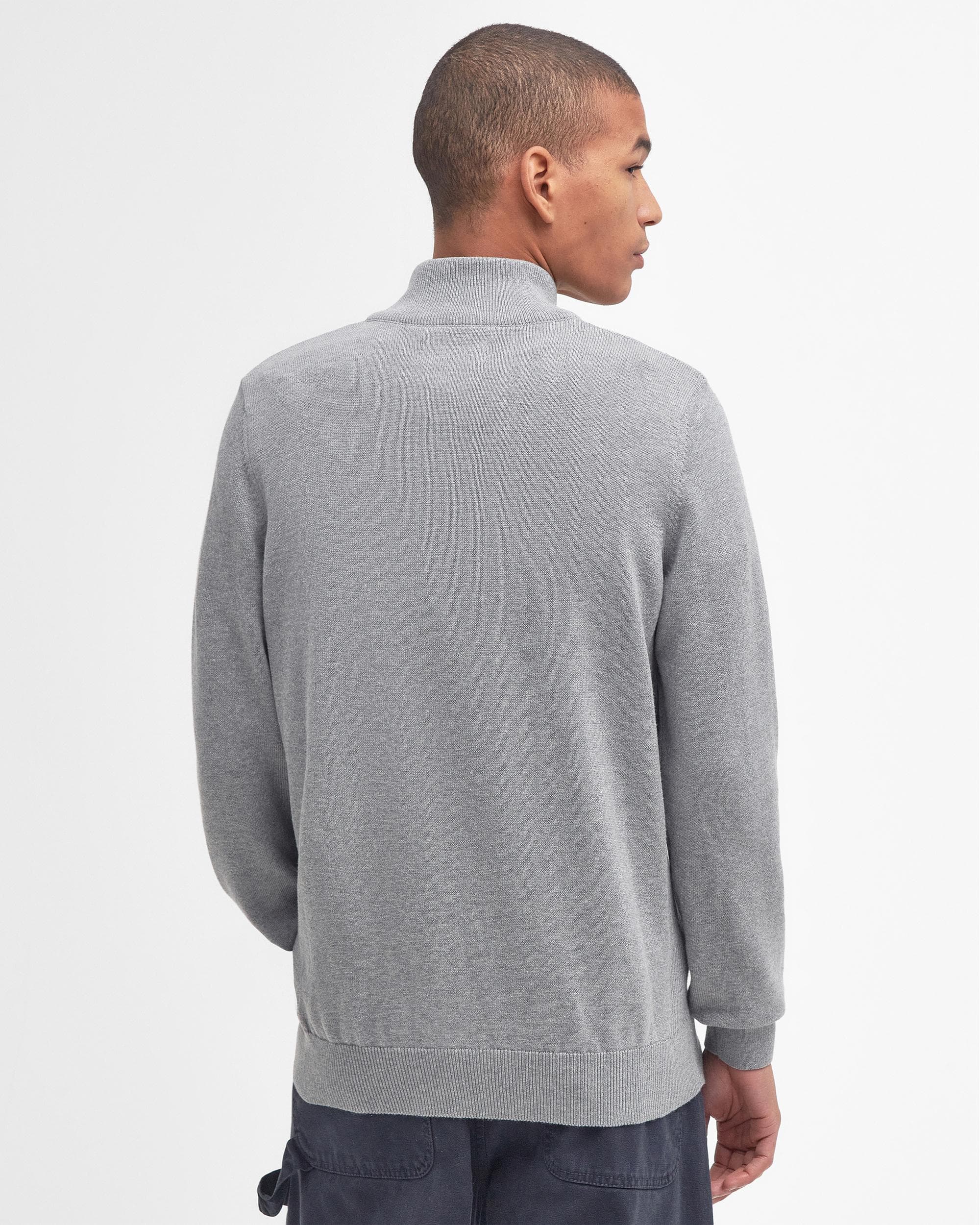 Barbour Cotton Mens Half Zip Jumper - Grey Marl - Image 4