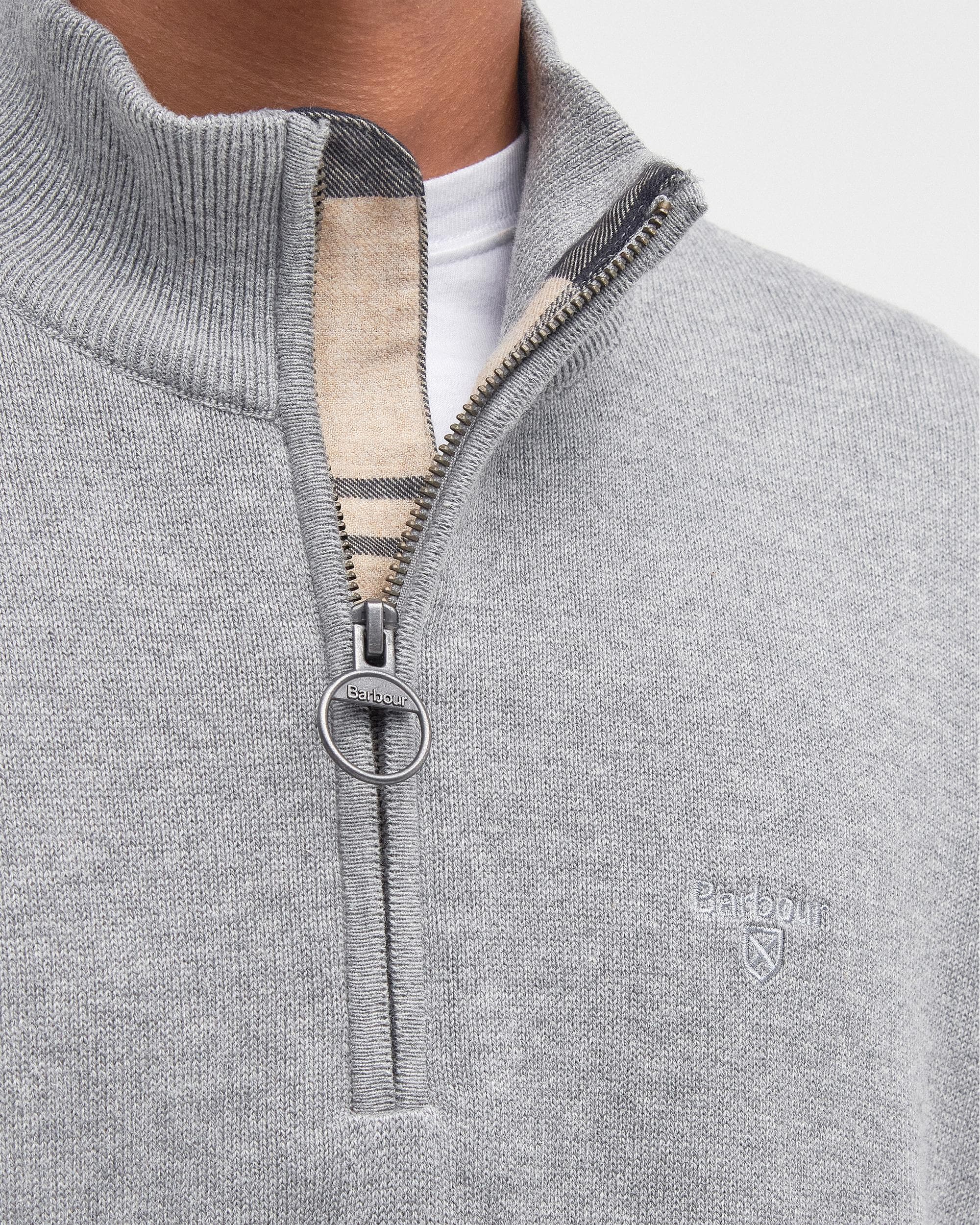 Barbour Cotton Mens Half Zip Jumper - Grey Marl - Image 5