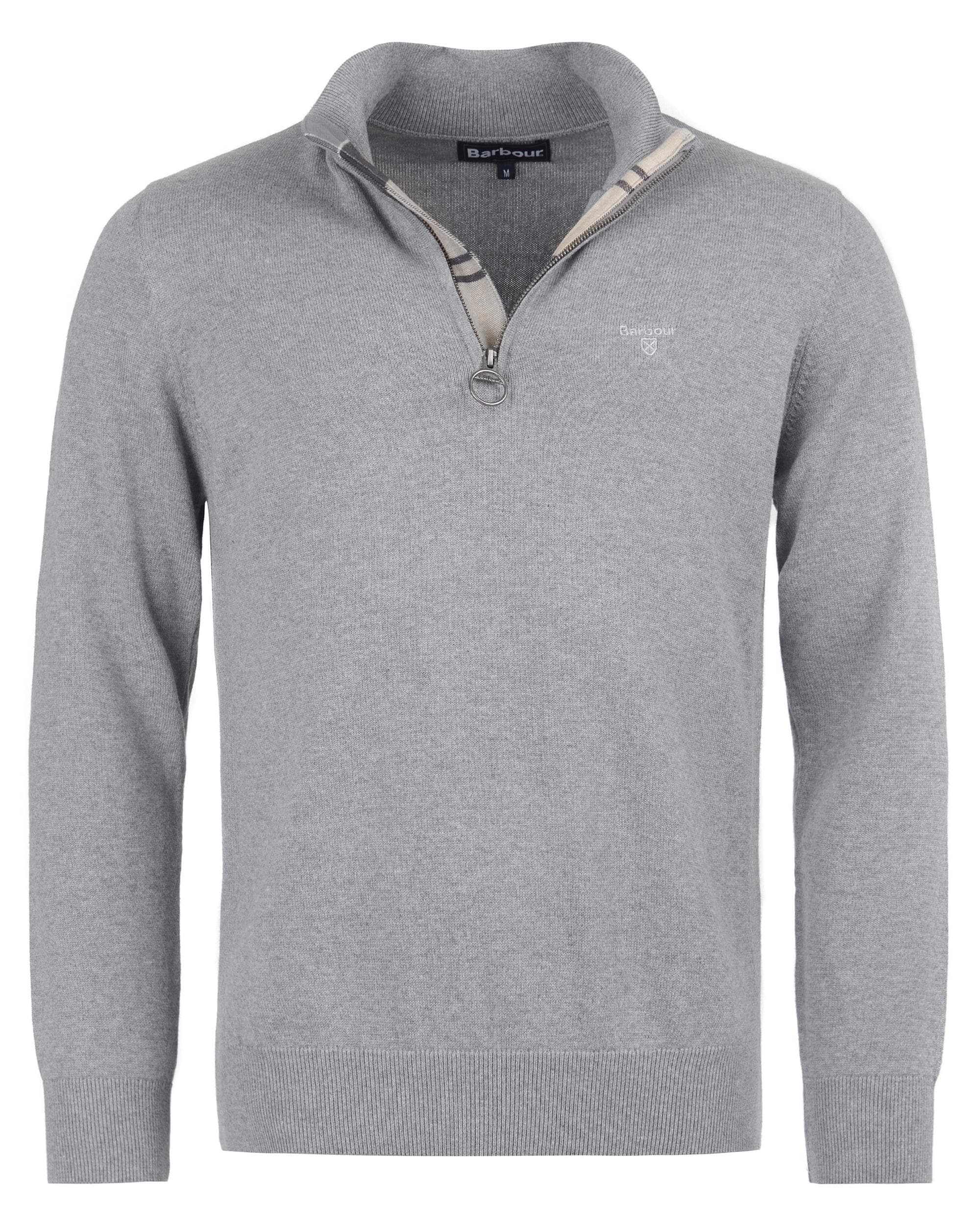Barbour Cotton Mens Half Zip Jumper - Grey Marl - Image 7