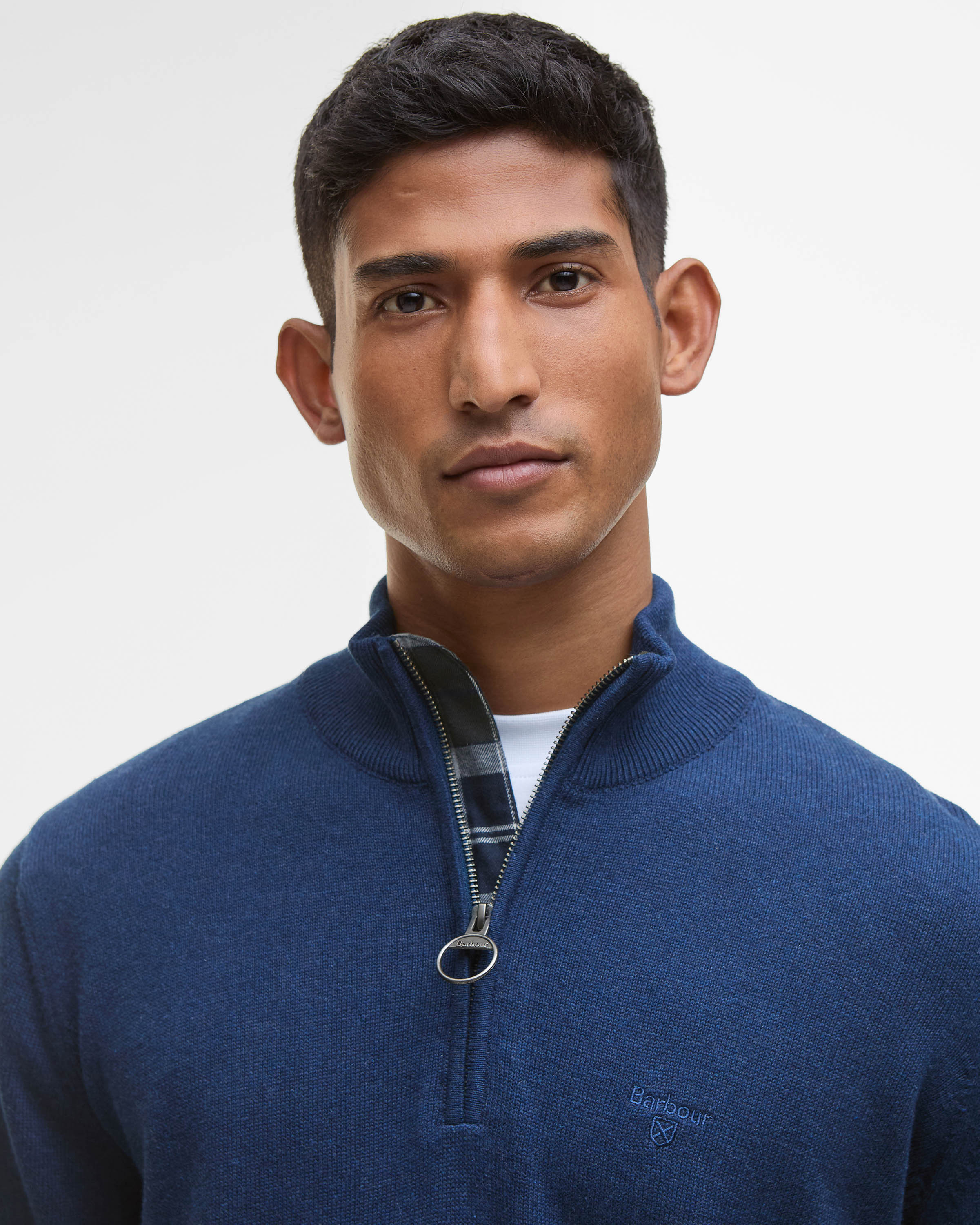 Barbour Cotton Mens Half Zip Jumper - Inky Marl - Image 3