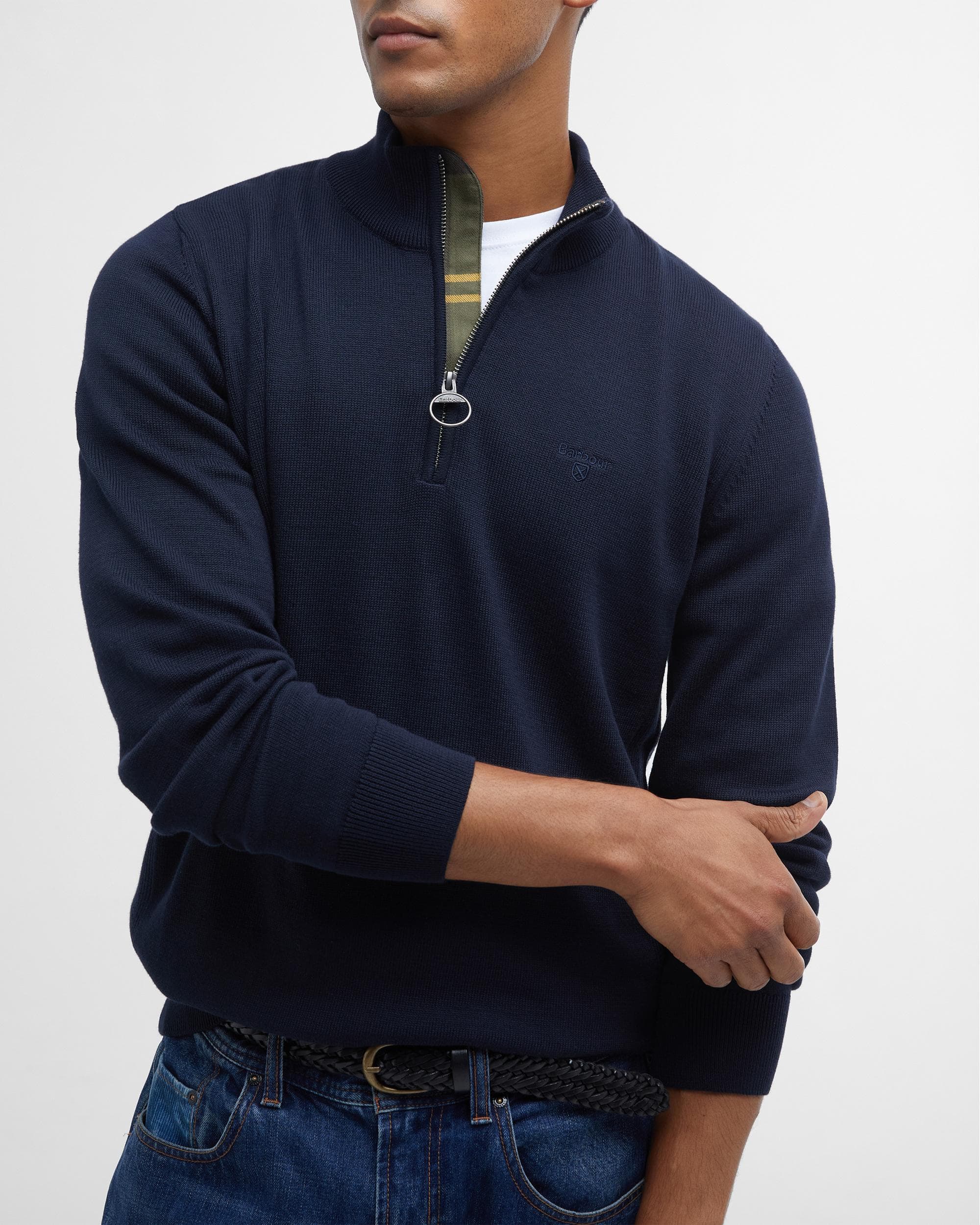 Barbour Cotton Mens Half Zip Jumper - Navy - Image 3