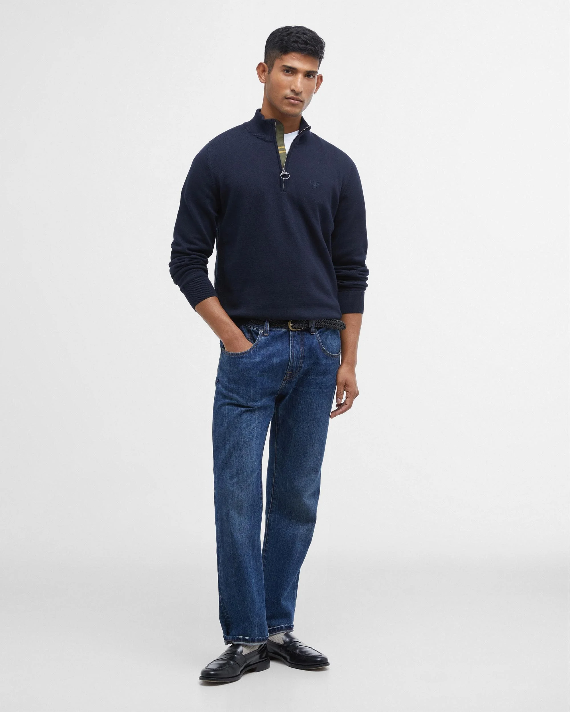 Barbour Cotton Mens Half Zip Jumper - Navy - Image 4