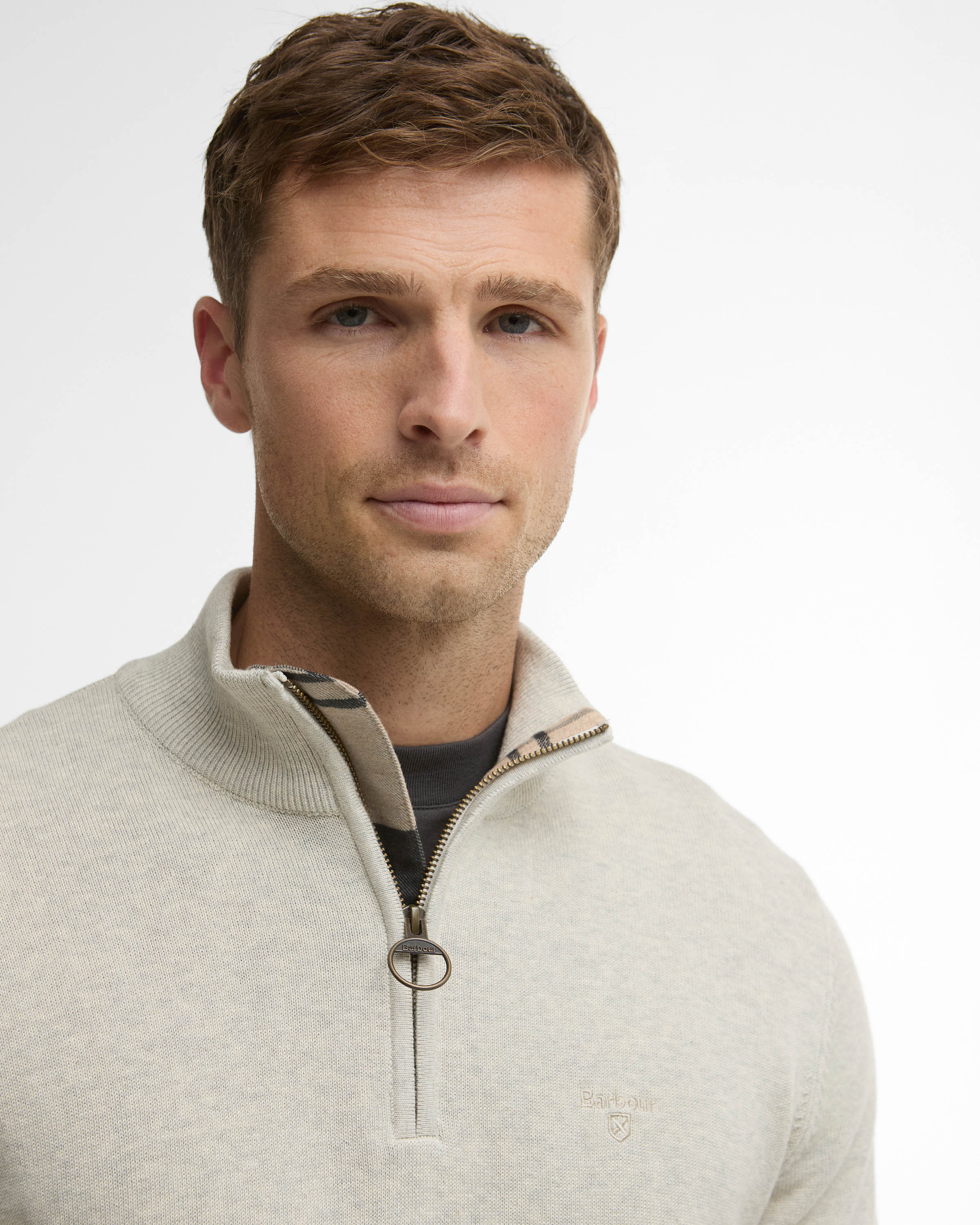Barbour Cotton Mens Half Zip Jumper - Neutral - Image 2