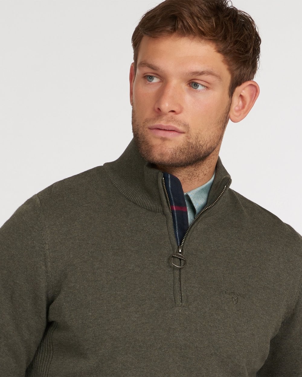Barbour Cotton Mens Half Zip Jumper - Olive Marl - Image 2