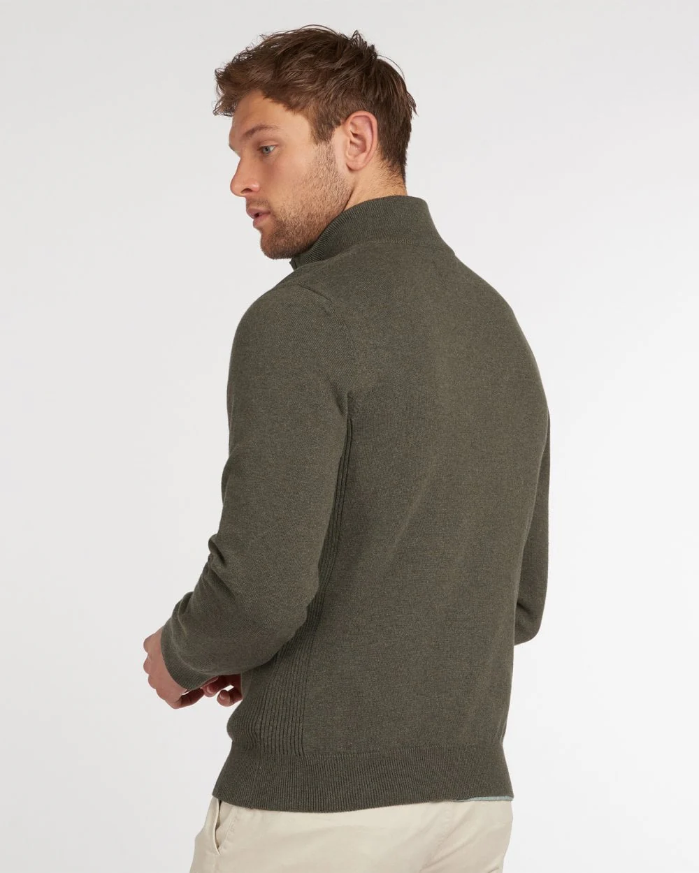 Barbour Cotton Mens Half Zip Jumper - Olive Marl - Image 4