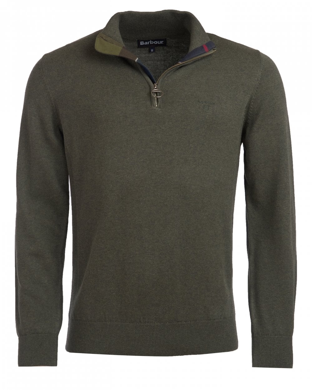 Barbour Cotton Mens Half Zip Jumper - Olive Marl - Image 7