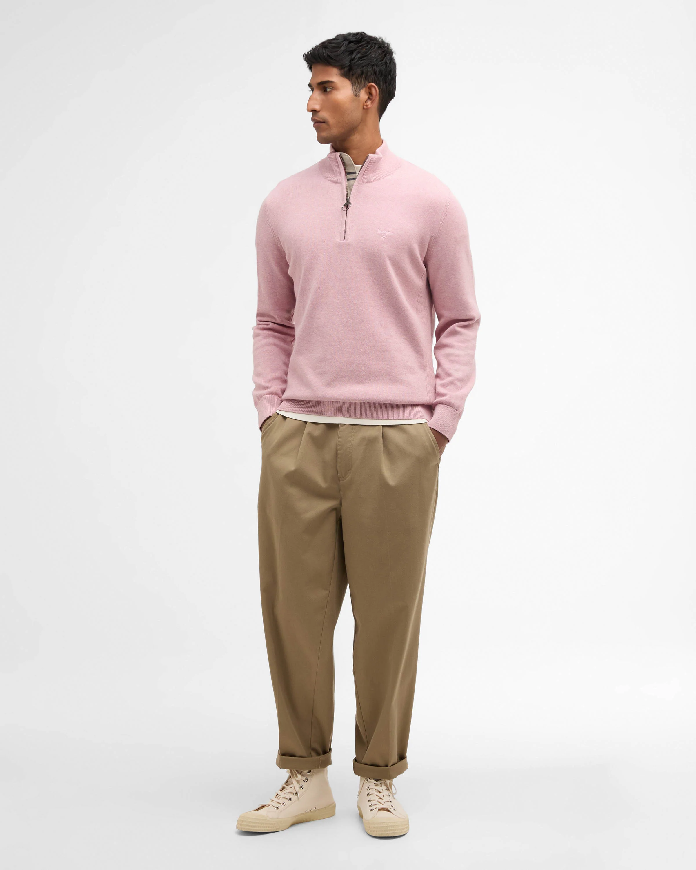 Barbour Cotton Mens Half Zip Jumper - Pink - Image 2