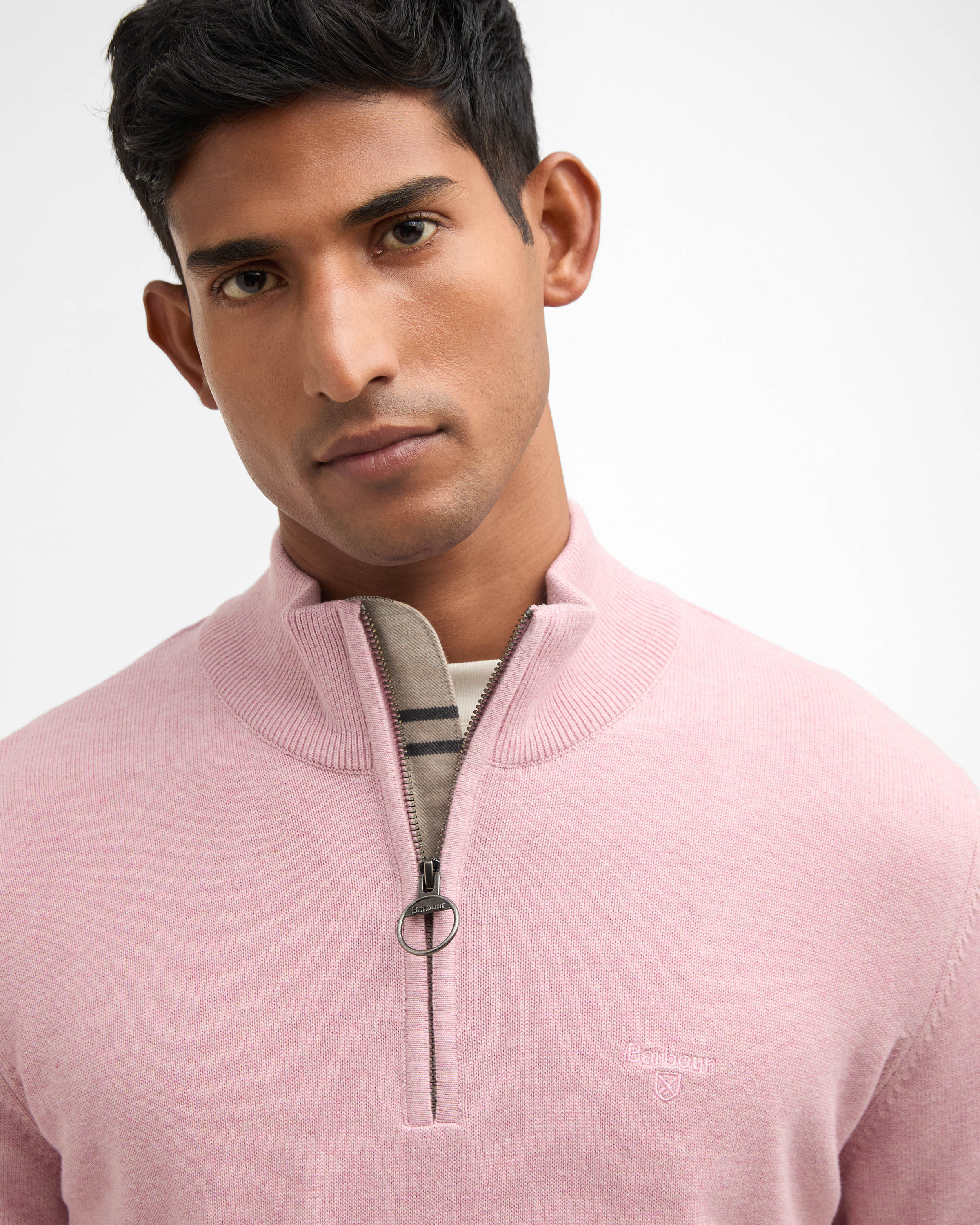 Barbour Cotton Mens Half Zip Jumper - Pink - Image 3