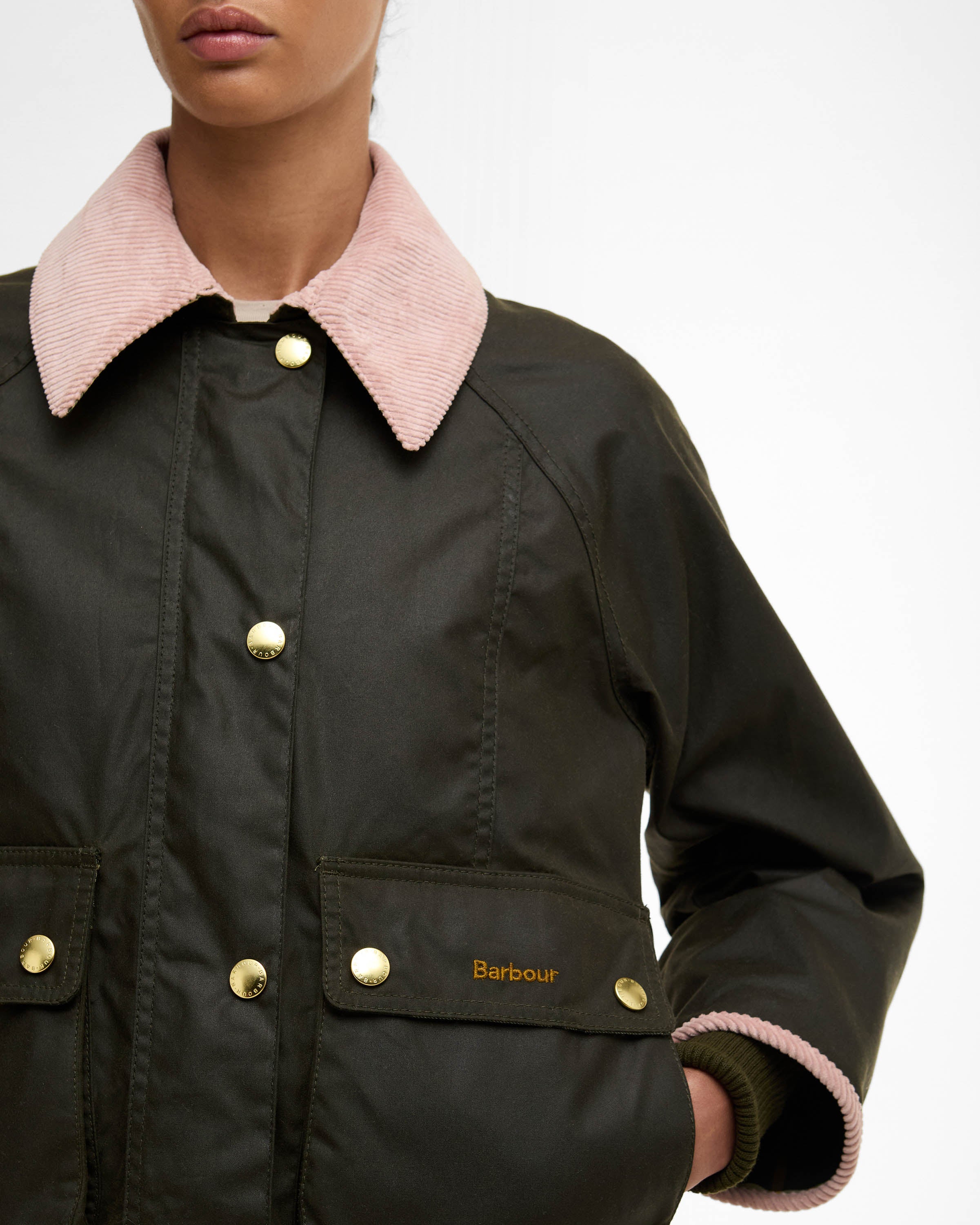 Barbour Cropped Beadnell Womens Wax Jacket - Archive Olive/Ancient/Gardenia - Image 2