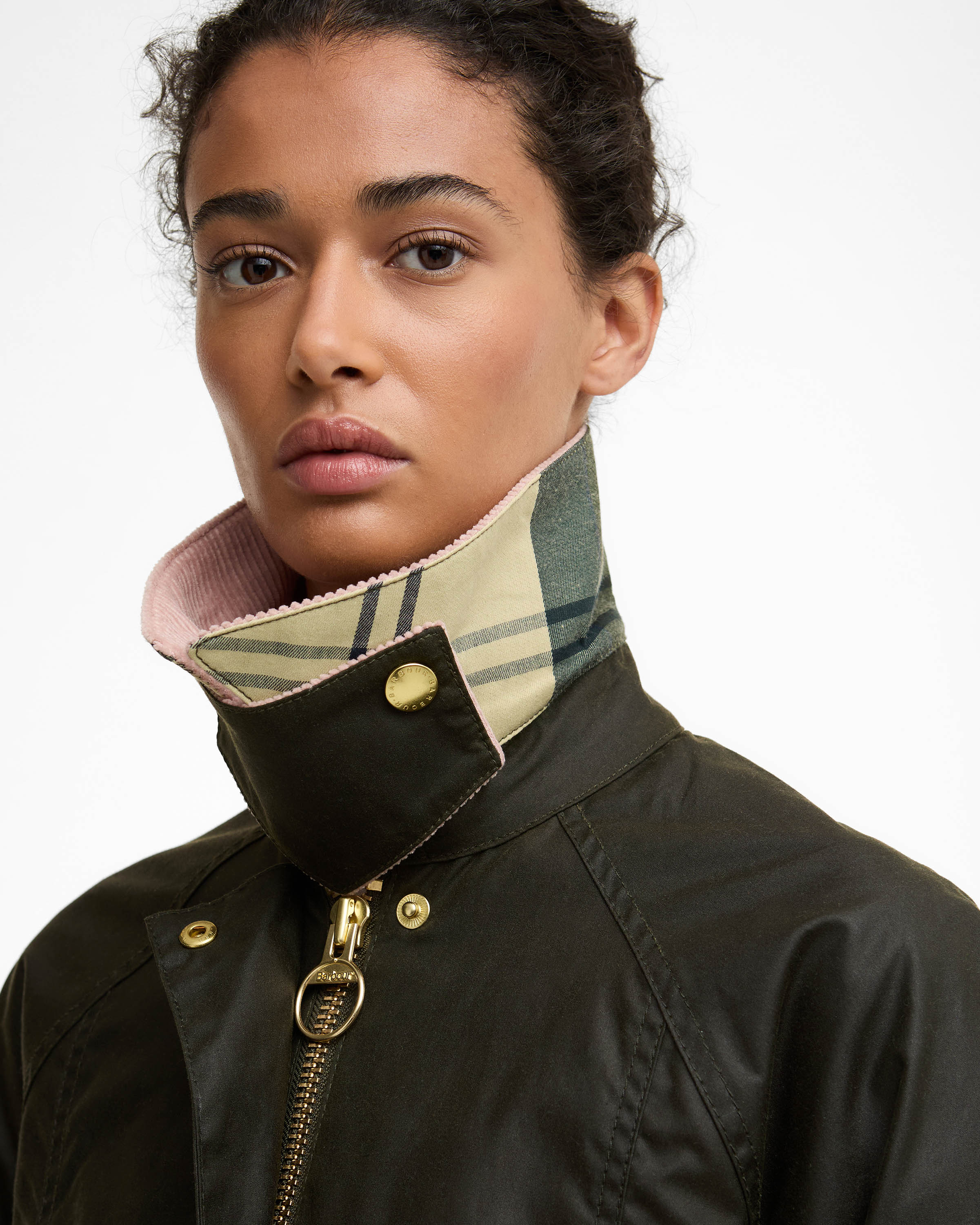 Barbour Cropped Beadnell Womens Wax Jacket - Archive Olive/Ancient/Gardenia - Image 3